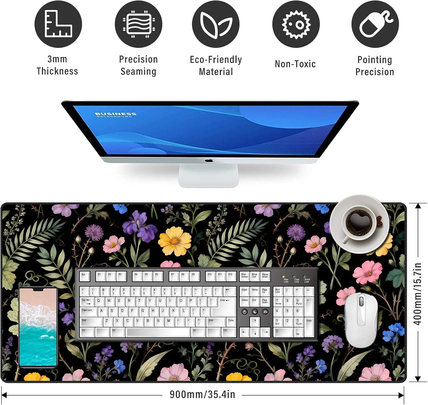 MOUSE PAD GRANDE PARA COMPUTADORA ANPOLLO XXL CON BASE ANTIDESLIZANTE Y BORDES COSIDOS - 2
