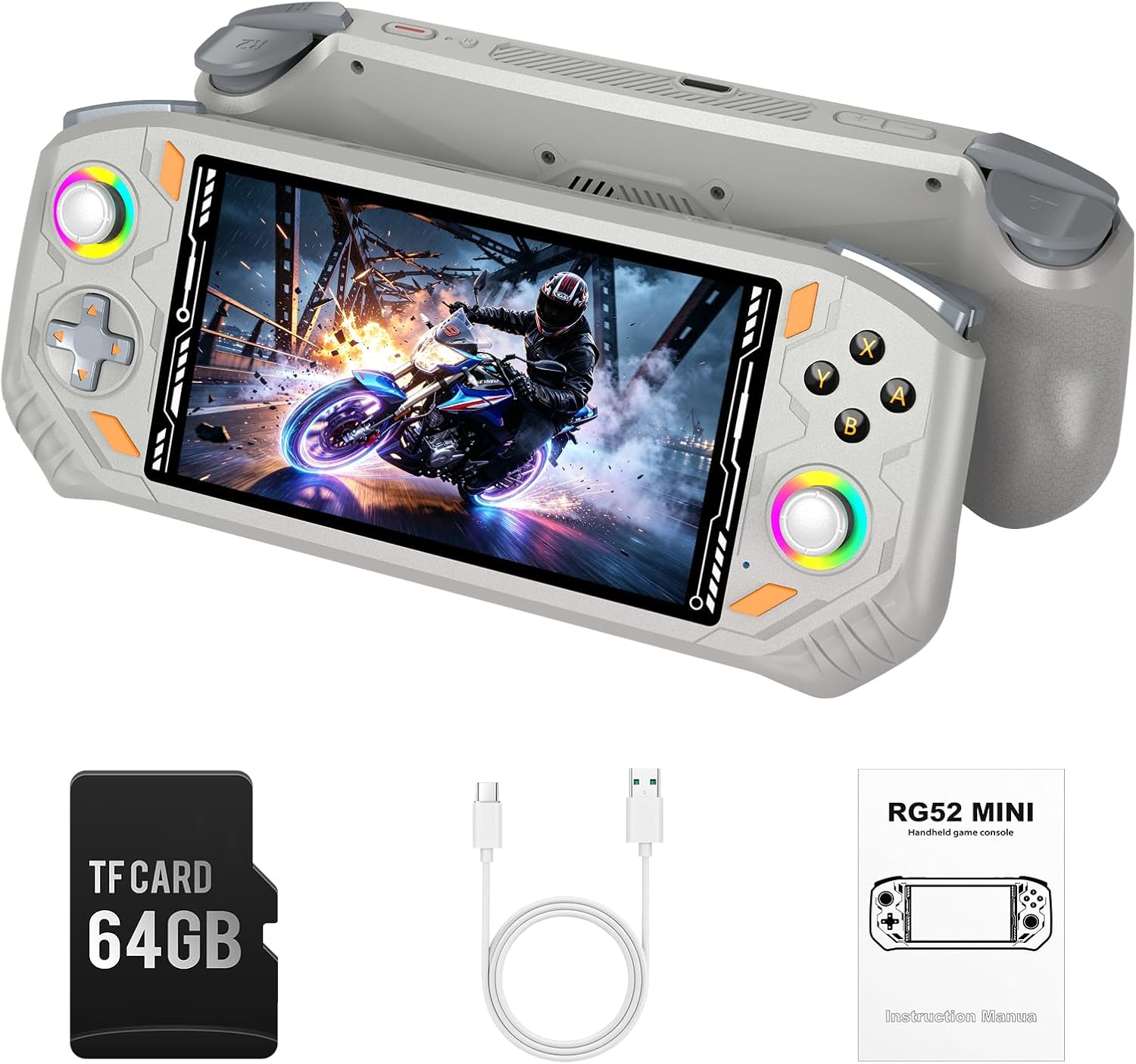 CONSOLA PORTÁTIL RETRO QLCGIWO RG52MINI 64GB GRIS 5.5 PULGADAS - 1