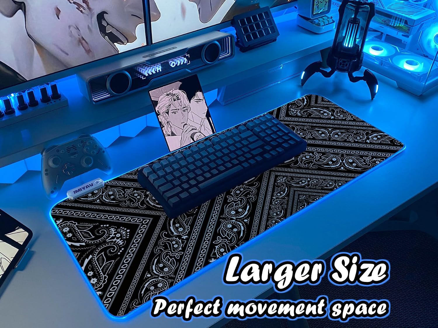 MOUSE PAD JMIYAV GAMING RGB 80X31.5 CM BASE ANTIDESLIZANTE BLANCO - 2