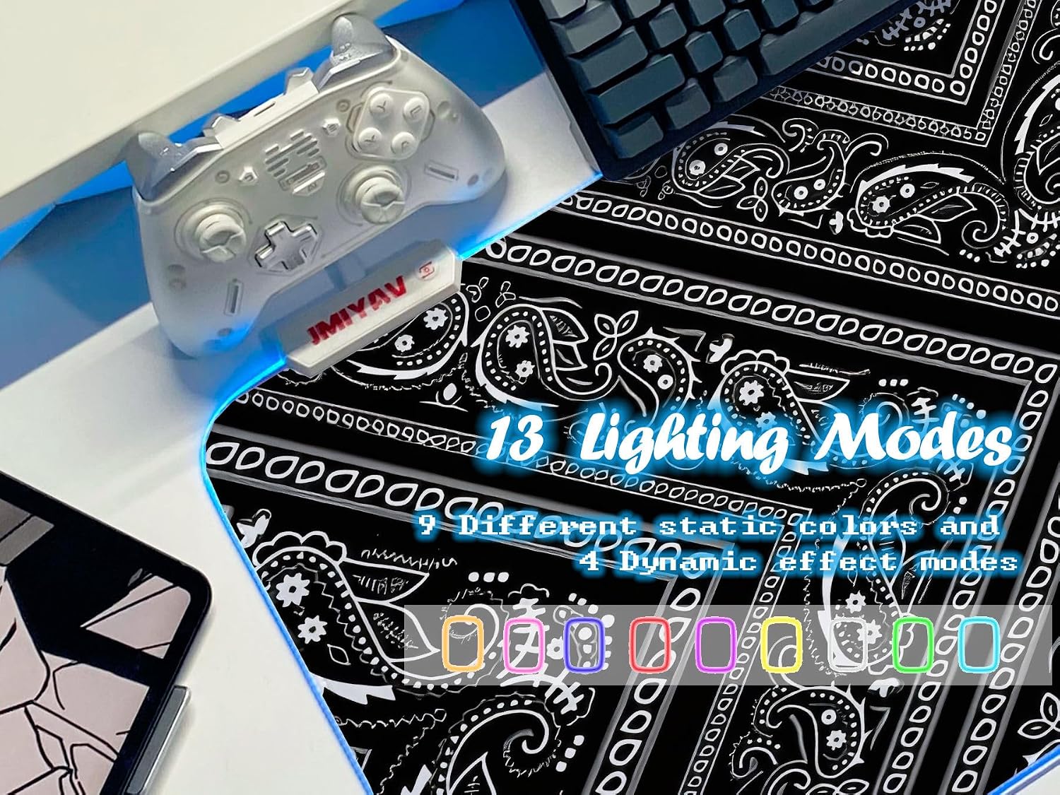 MOUSE PAD JMIYAV GAMING RGB 80X31.5 CM BASE ANTIDESLIZANTE BLANCO - 3