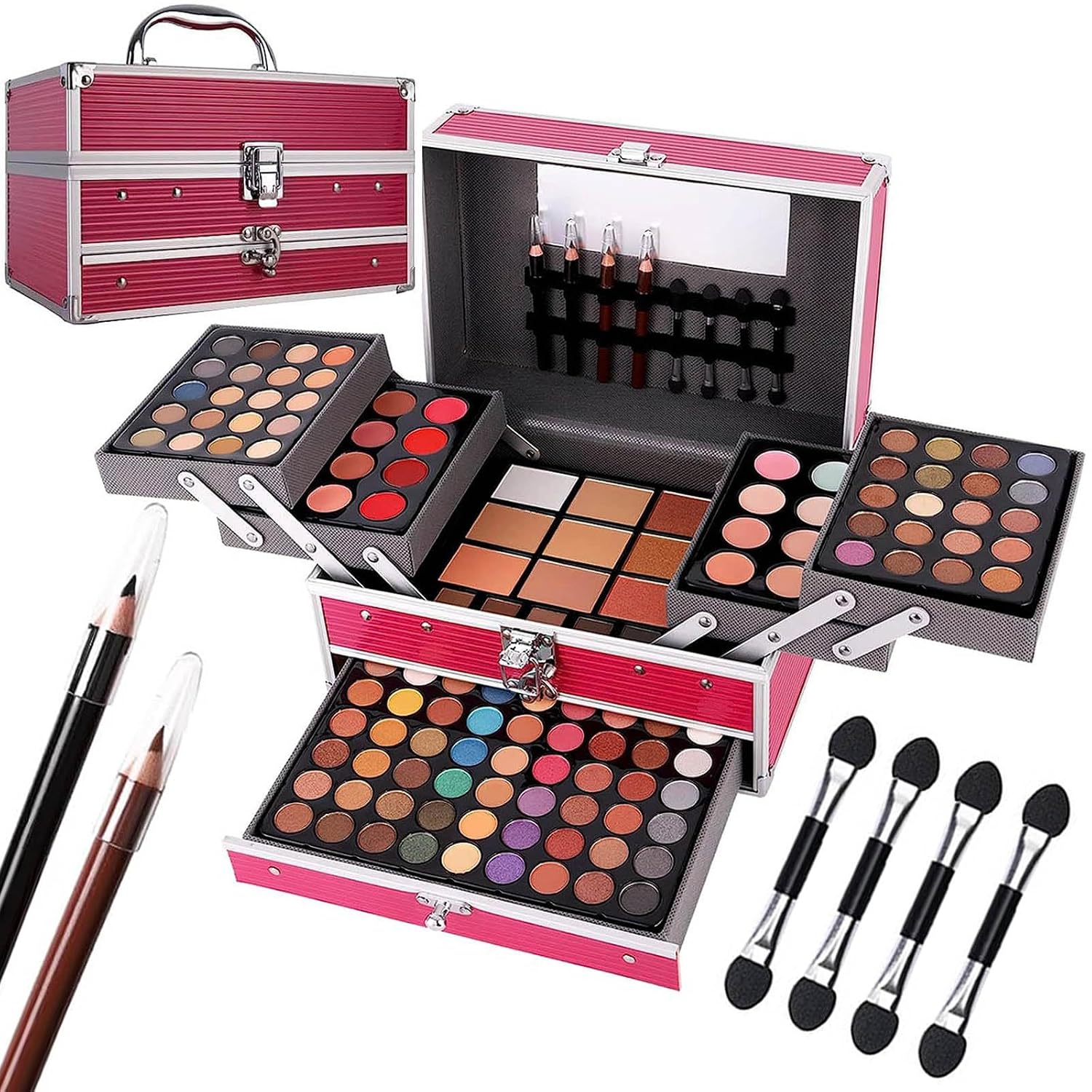 SET DE MAQUILLAJE MISS ROSE M 132 COLORES MULTICOLOR ESTUCHE ROSA - 1
