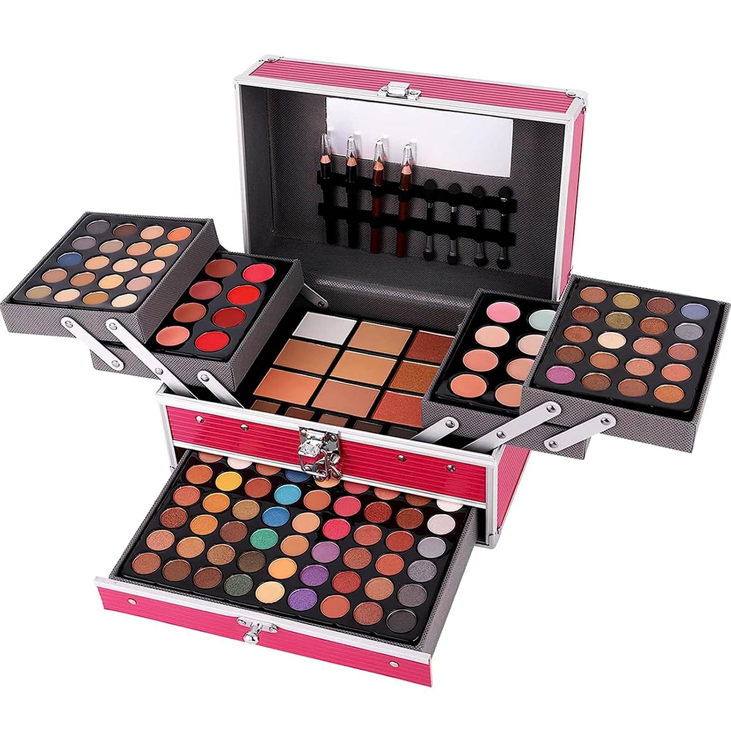 SET DE MAQUILLAJE MISS ROSE M 132 COLORES MULTICOLOR ESTUCHE ROSA - 3