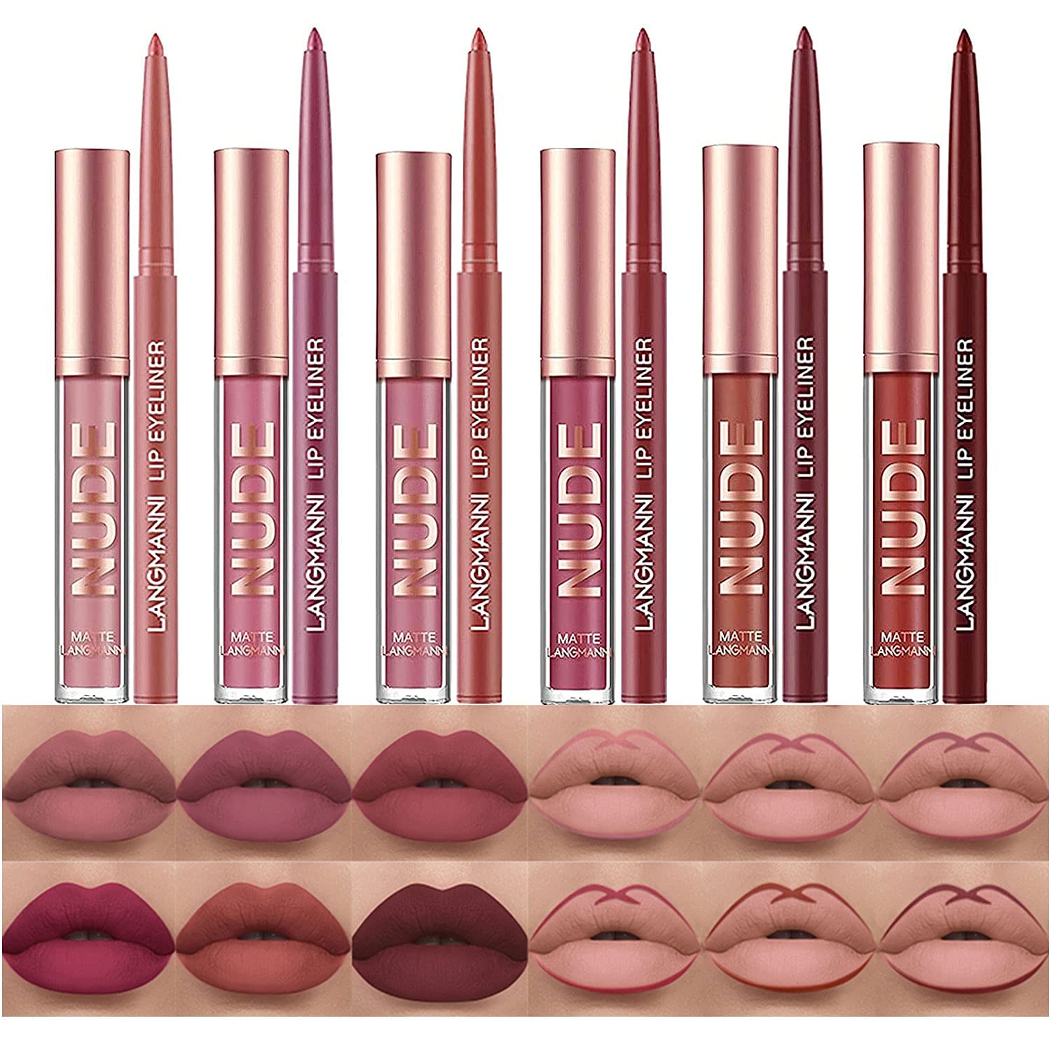SET DE MAQUILLAJE BESTLAND 12 PIEZAS LABIAL LÍQUIDO MATE Y DELINEADOR - 1