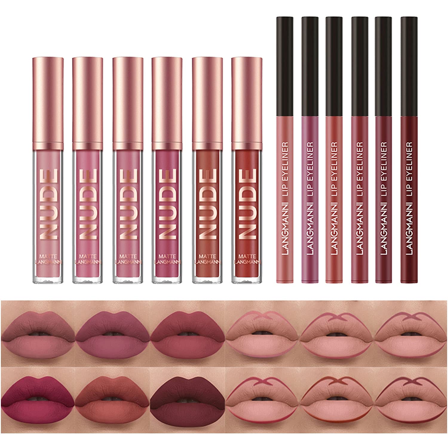 SET DE MAQUILLAJE BESTLAND 12 PIEZAS LABIAL LÍQUIDO MATE Y DELINEADOR - 2