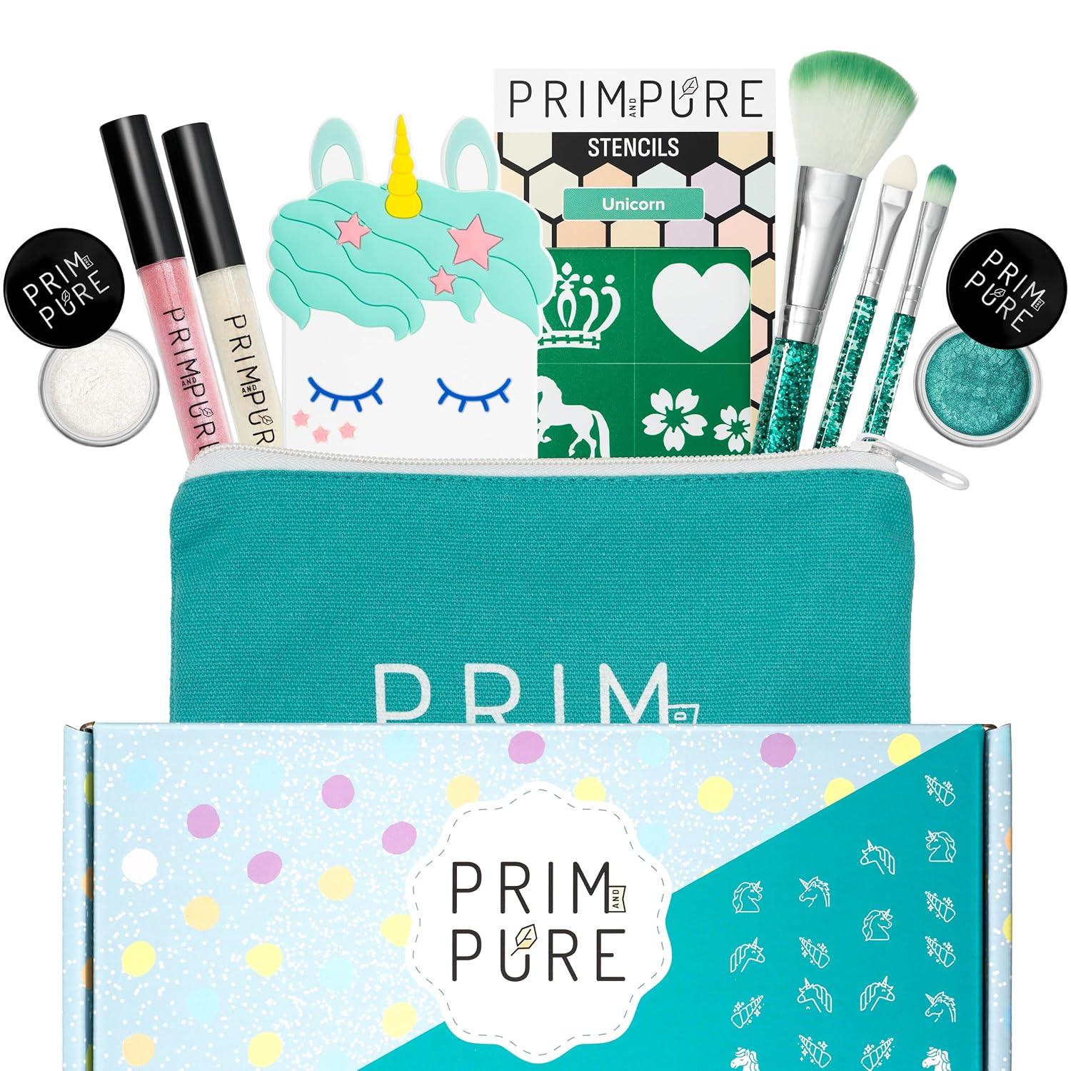 SET DE MAQUILLAJE INFANTIL PRIM AND PURE MINERAL CON ESPEJO UNICORNIO AZUL - 1