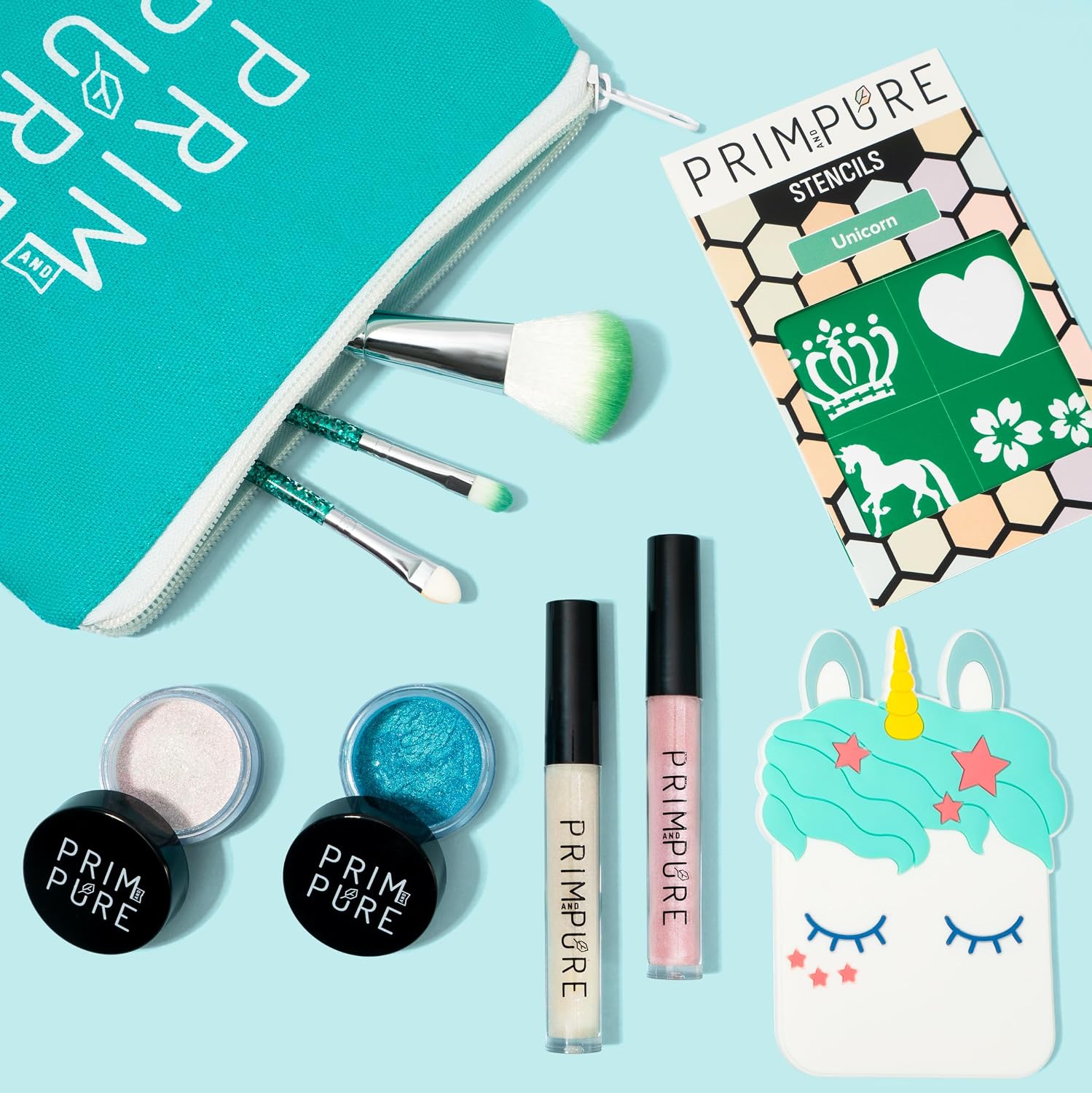 SET DE MAQUILLAJE INFANTIL PRIM AND PURE MINERAL CON ESPEJO UNICORNIO AZUL - 2