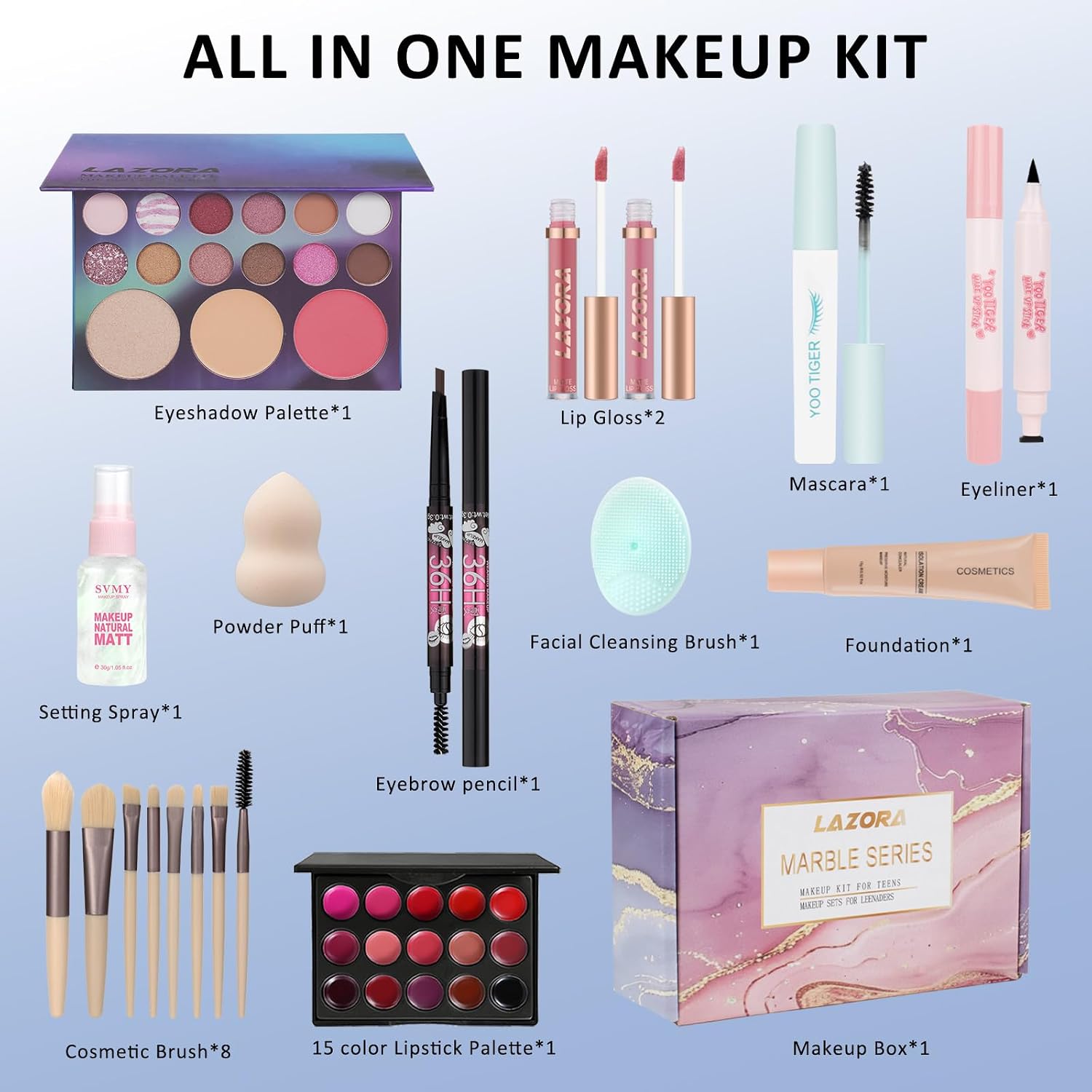 SET DE MAQUILLAJE LAZORA COMPLETO PARA ADOLESCENTES Y ADULTOS - 2