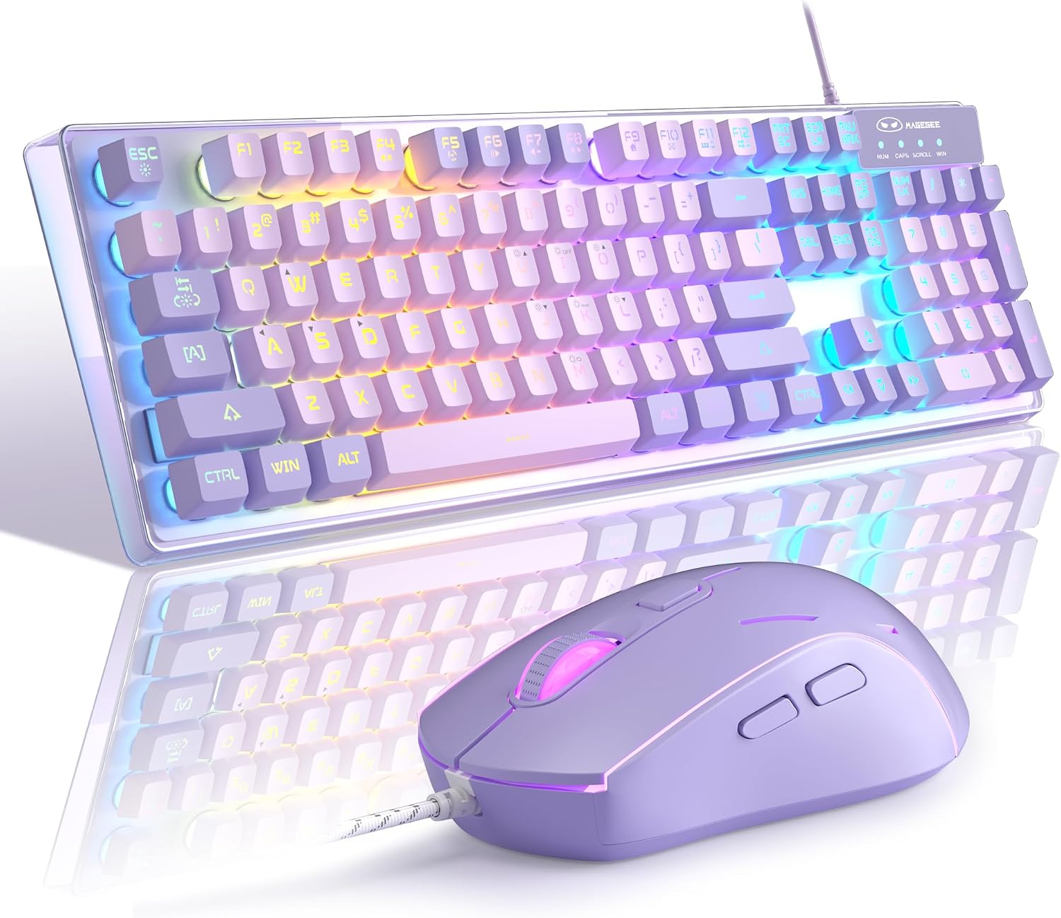 KIT DE TECLADO Y MOUSE MAGEGEE K1 RGB CON CABLE, TECLADO 104 TECLAS PARA PC Y LAPTOP, COLOR MORADO - 1