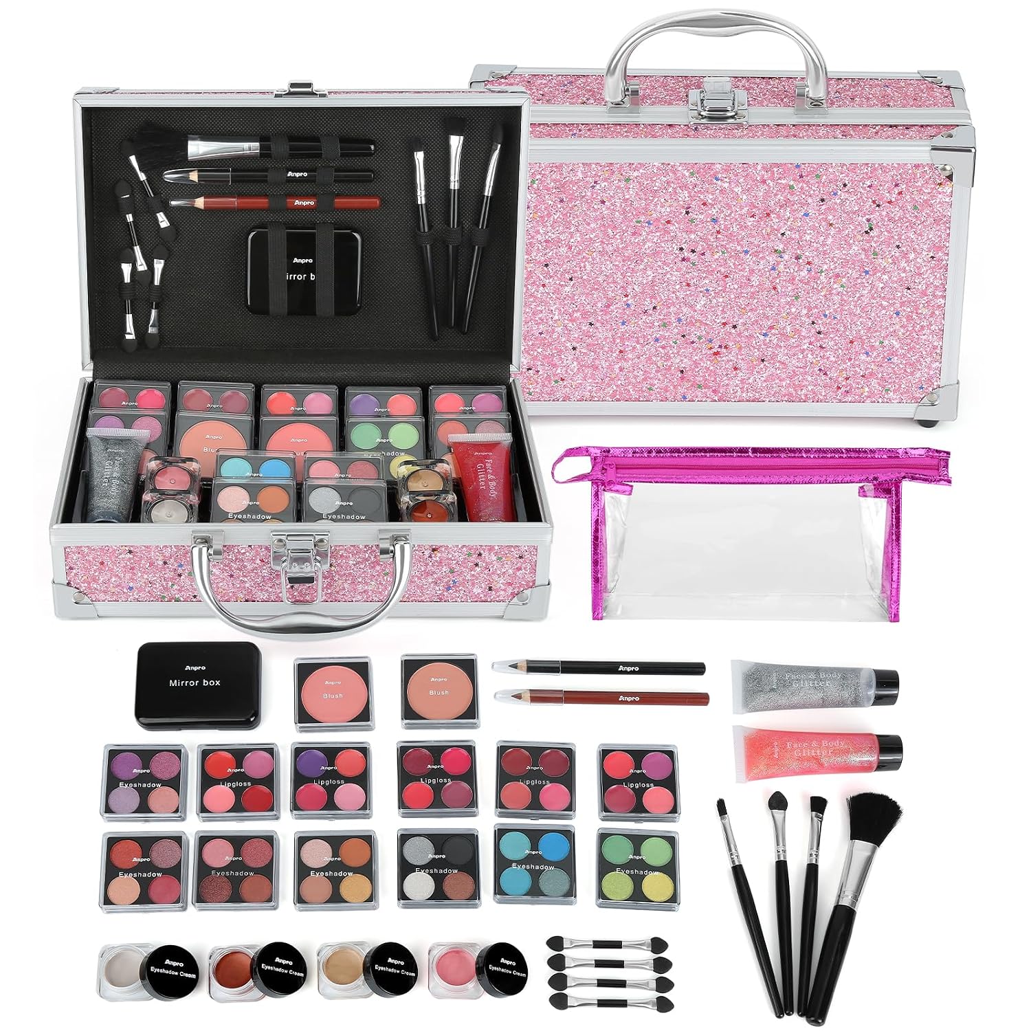 SET DE MAQUILLAJE ANPRO PARA NIÑAS 10-12 AÑOS ESTUCHE ROSA - 1
