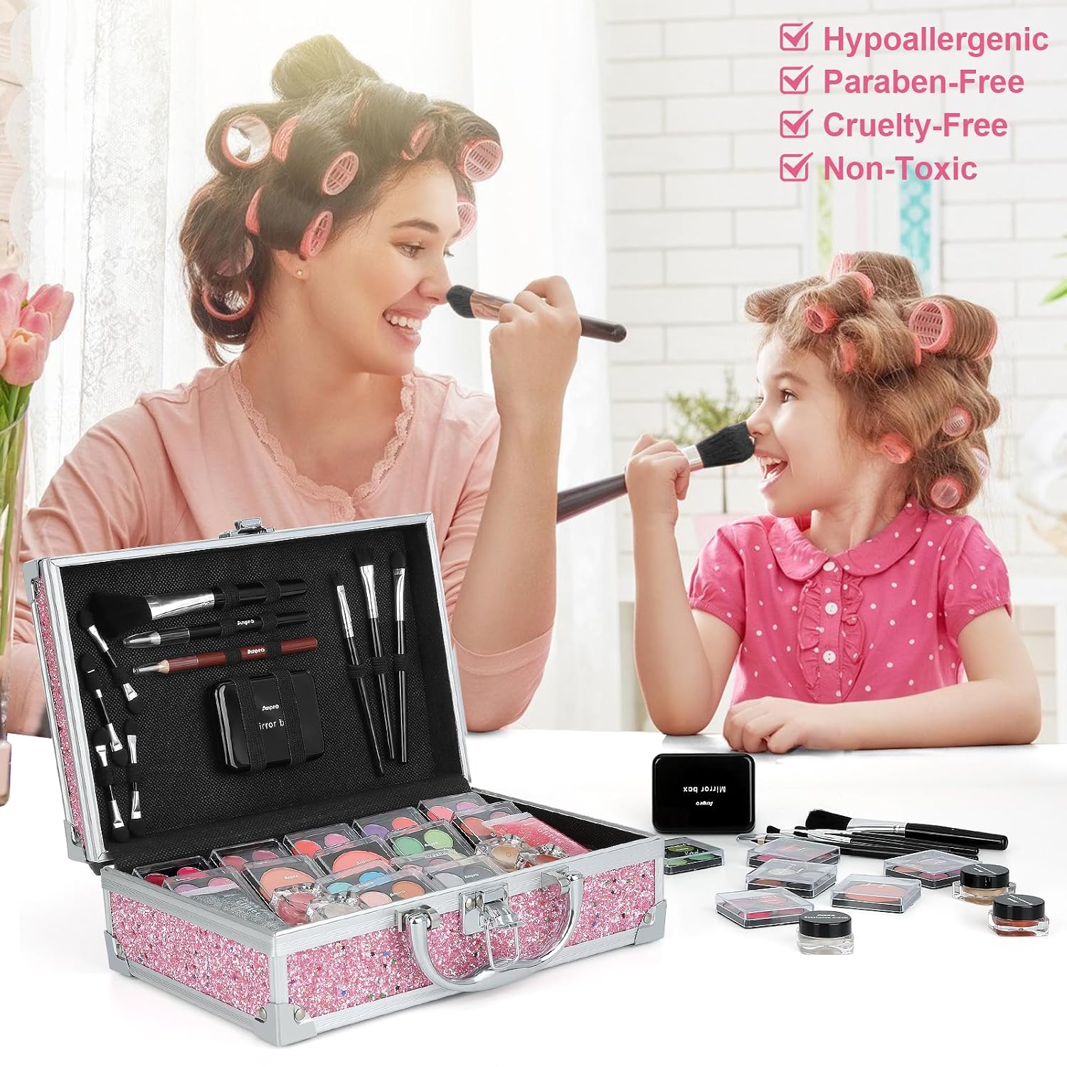 SET DE MAQUILLAJE ANPRO PARA NIÑAS 10-12 AÑOS ESTUCHE ROSA - 3