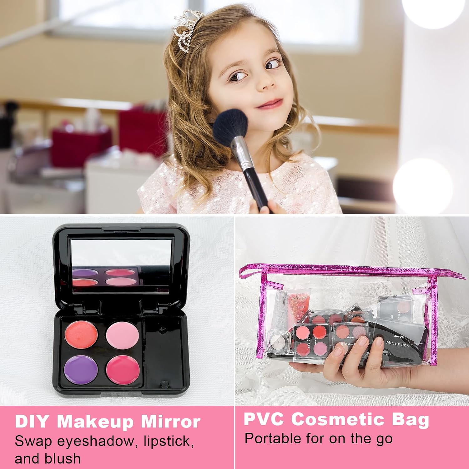 SET DE MAQUILLAJE ANPRO PARA NIÑAS 10-12 AÑOS ESTUCHE ROSA - 5