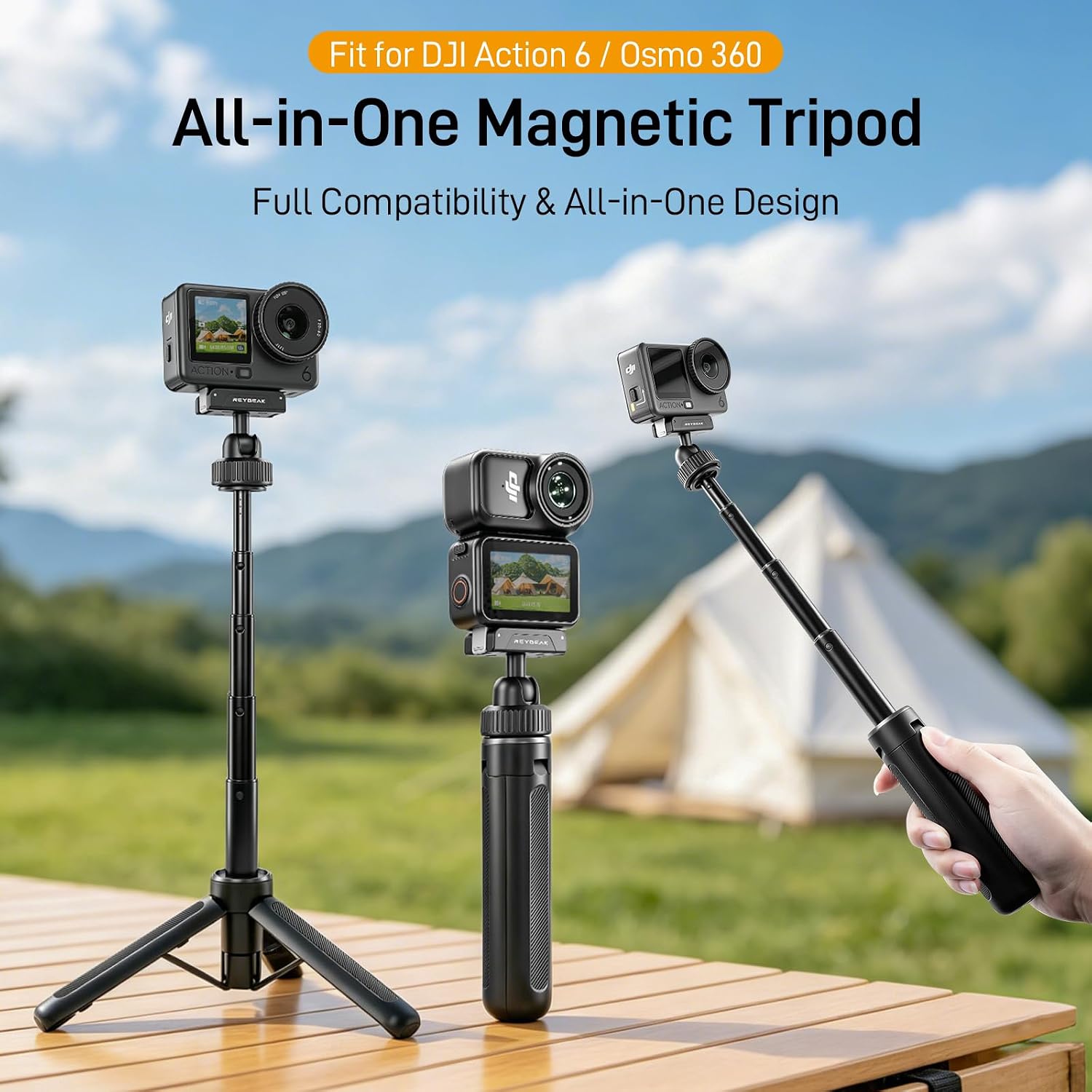 TRÍPODE PARA CÁMARA REYGEAK 15.75 PULGADAS CON CABEZA DE BOLA 360° PARA DJI OSMO NANO Y ACTION 6 - 2