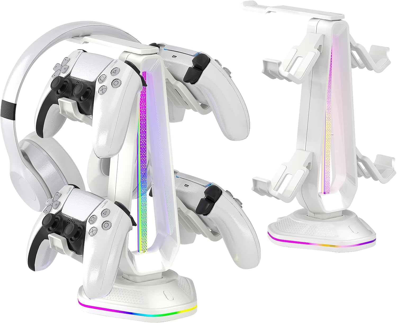 SOPORTE PARA CONTROLES SAITAKE RGB CON 9 MODOS DE LUZ, 2 PUERTOS USB Y SOPORTE PARA AUDÍFONOS BLANCO - 1