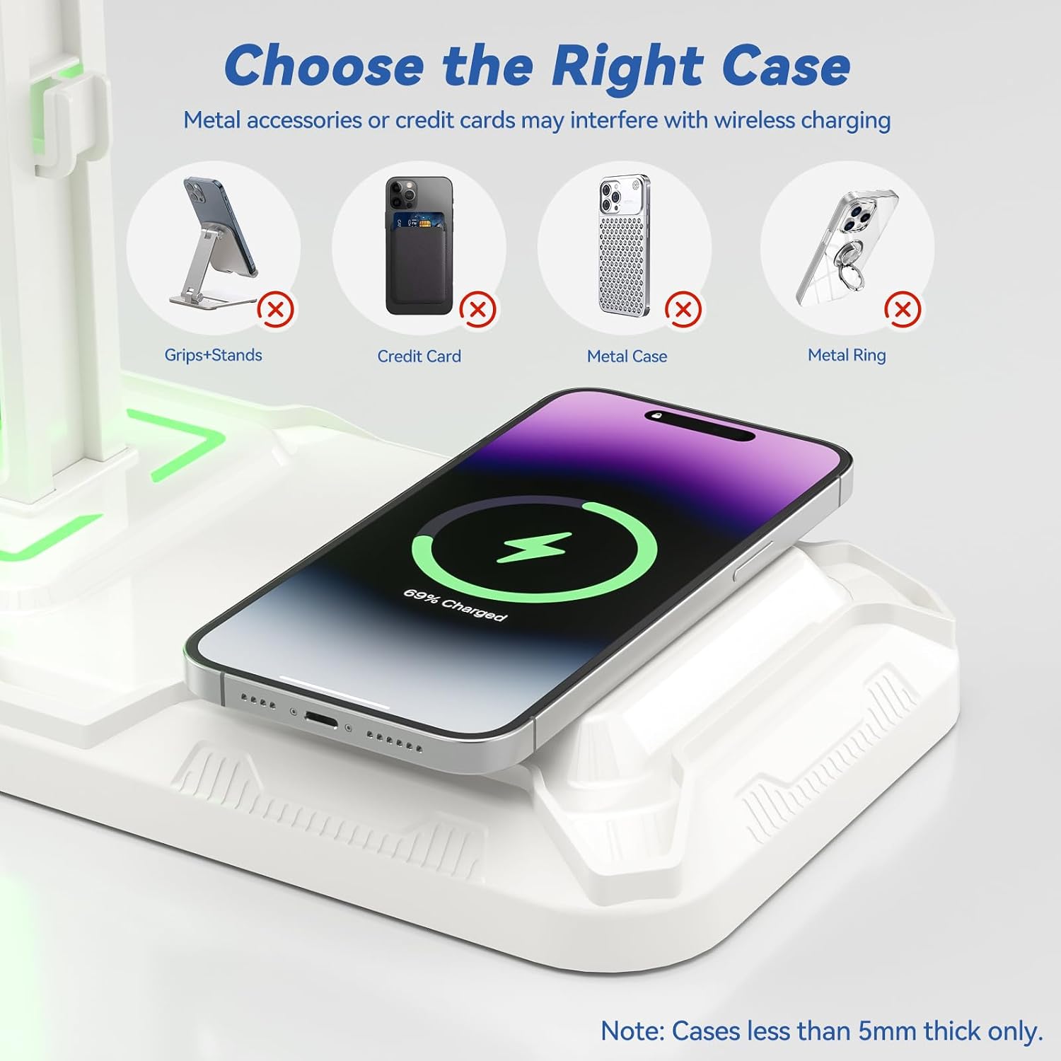 SOPORTE PARA AUDÍFONOS Y CONTROLES KDD RGB CON CARGA INALÁMBRICA Y 9 MODOS DE LUZ BLANCO - 3