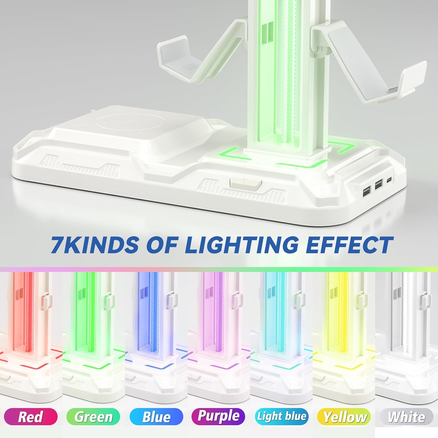 SOPORTE PARA AUDÍFONOS Y CONTROLES KDD RGB CON CARGA INALÁMBRICA Y 9 MODOS DE LUZ BLANCO - 4