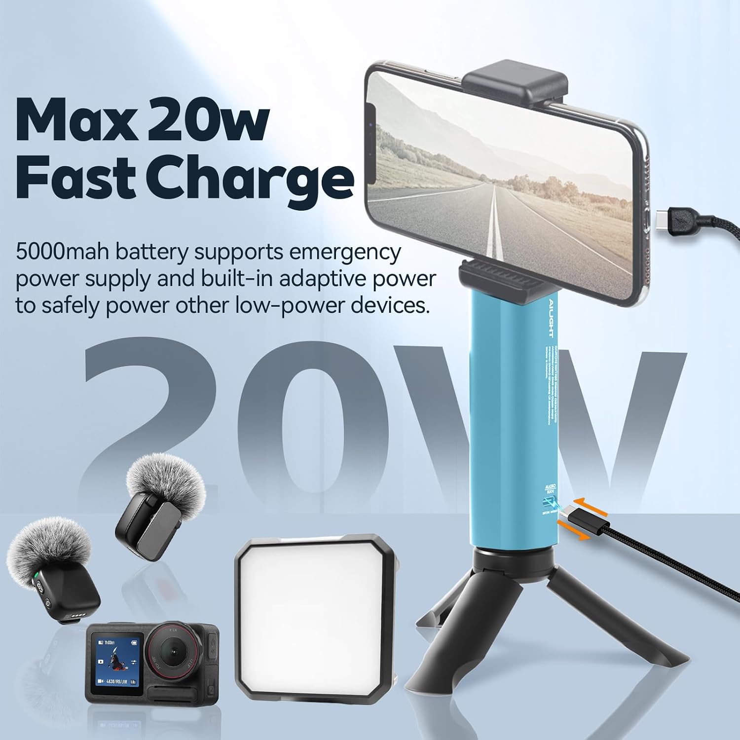 BATERÍA EXTERNA AILIGHT BATTERY HANDLE GRIP 5000MAH CON CARGA 20W PD AZUL - 3