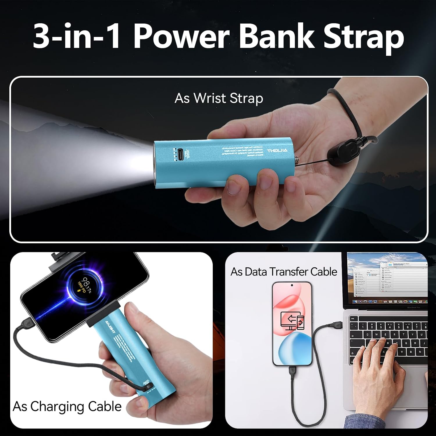 BATERÍA EXTERNA AILIGHT BATTERY HANDLE GRIP 5000MAH CON CARGA 20W PD AZUL - 5