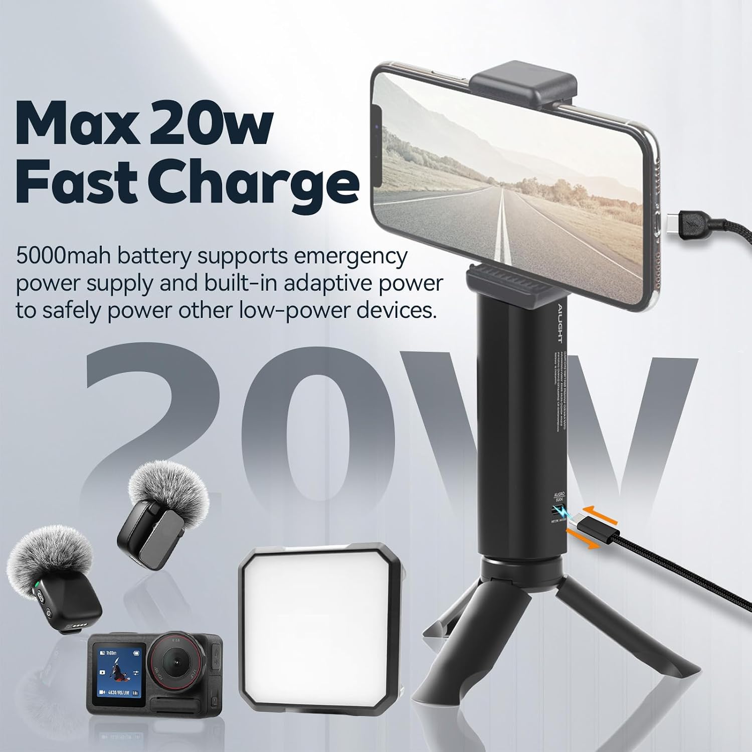 BATERÍA CON EMPUÑADURA AILIGHT 5000MAH CON CARGA PD 20W NEGRO - 3
