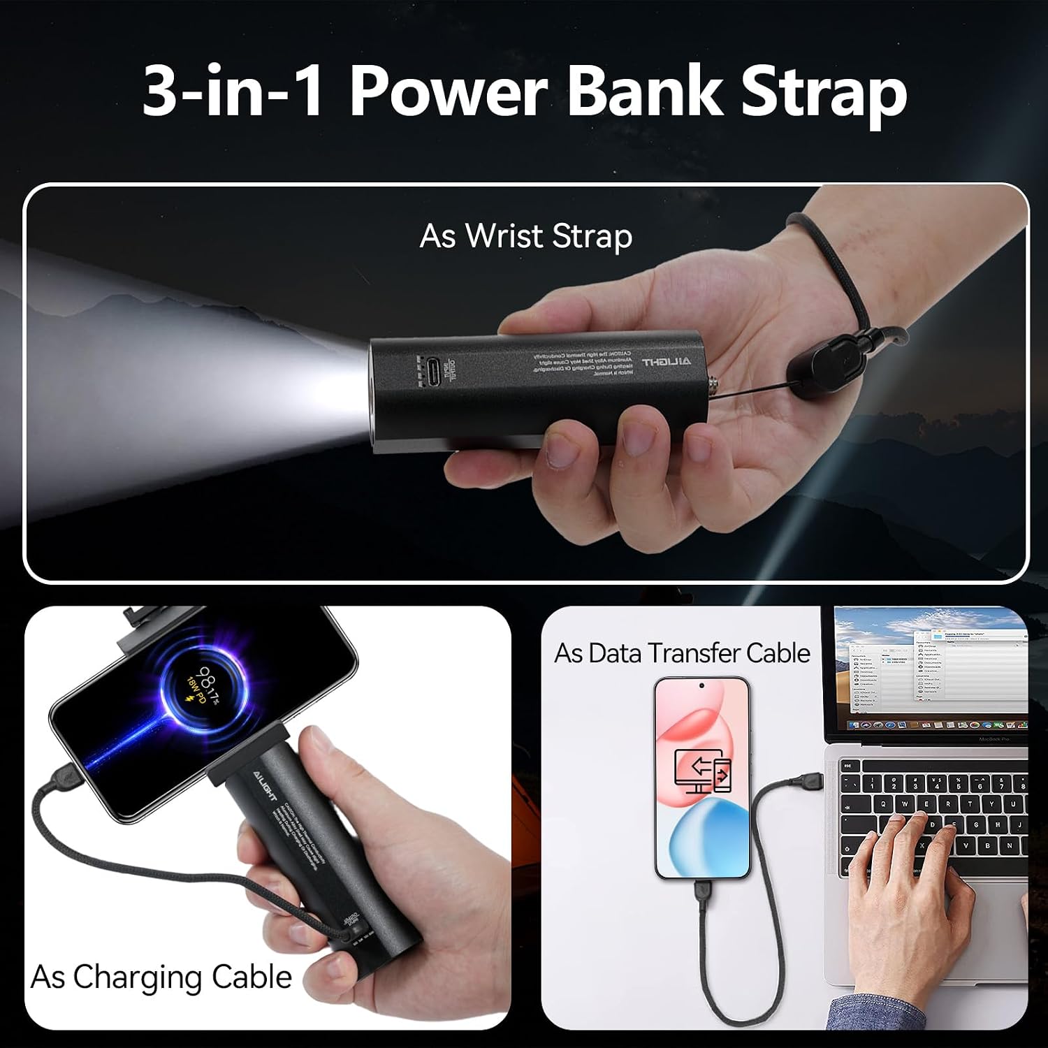 BATERÍA CON EMPUÑADURA AILIGHT 5000MAH CON CARGA PD 20W NEGRO - 5