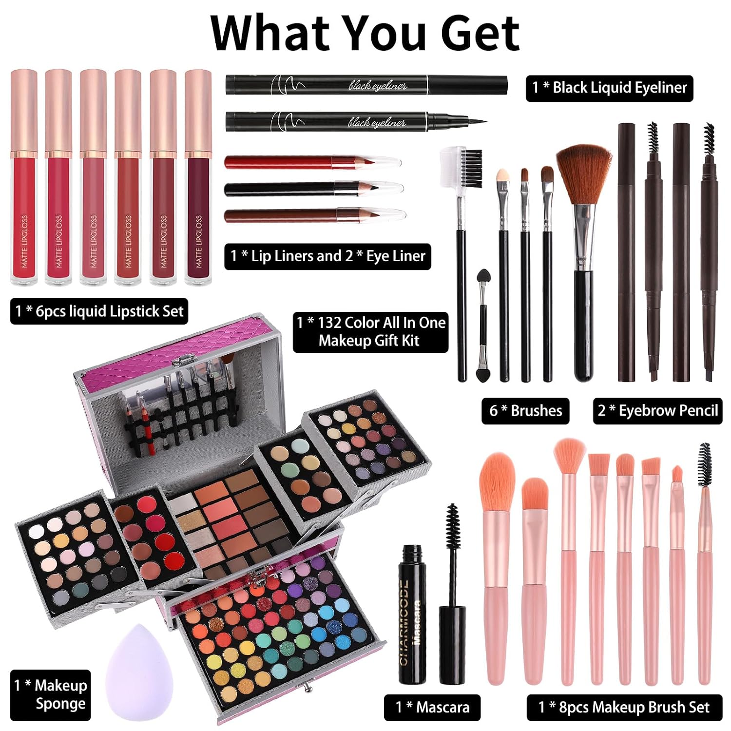 SET DE MAQUILLAJE CHARMCODE CERISE CON 132 COLORES Y ACCESORIOS COMPLETOS - 2