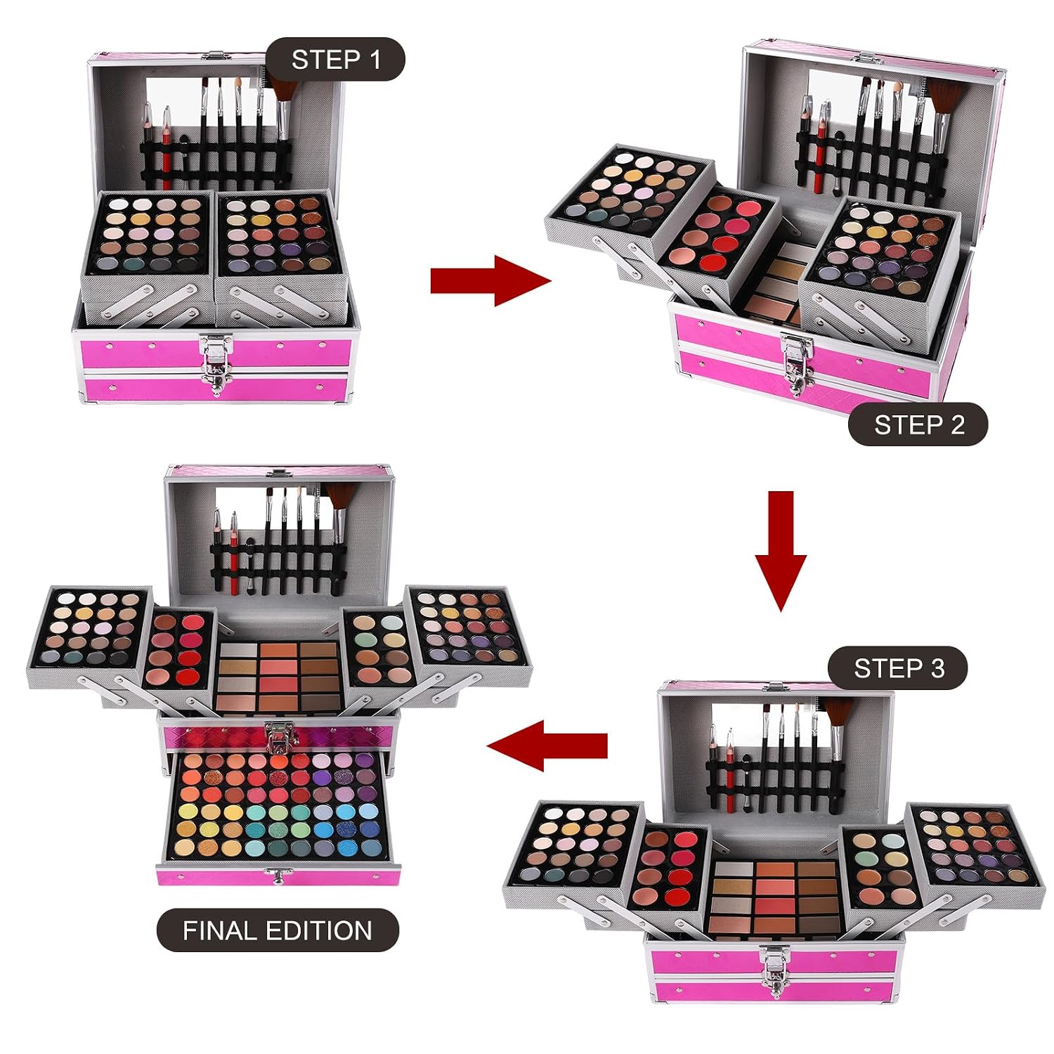 SET DE MAQUILLAJE CHARMCODE CERISE CON 132 COLORES Y ACCESORIOS COMPLETOS - 4