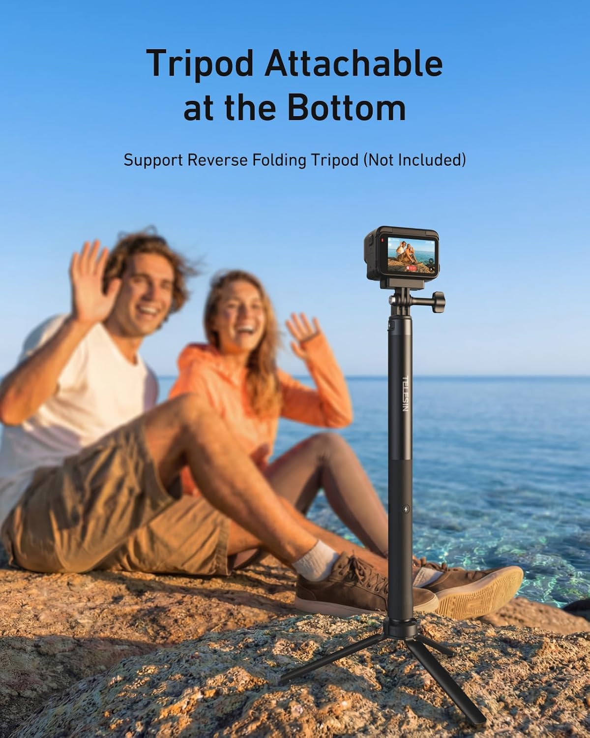 BASTÓN SELFIE RECARGABLE TELESIN PARA CÁMARAS DE ACCIÓN DJI GOPRO INSTA360 - 2