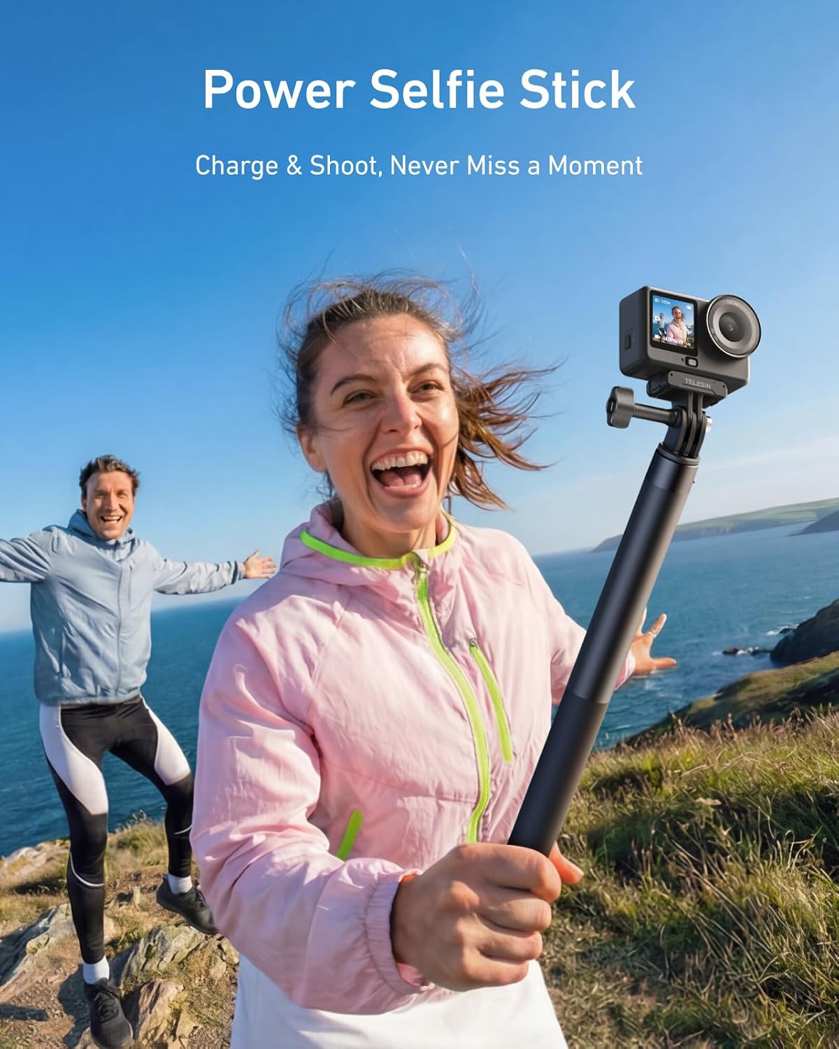 BASTÓN SELFIE RECARGABLE TELESIN PARA CÁMARAS DE ACCIÓN DJI GOPRO INSTA360 - 3