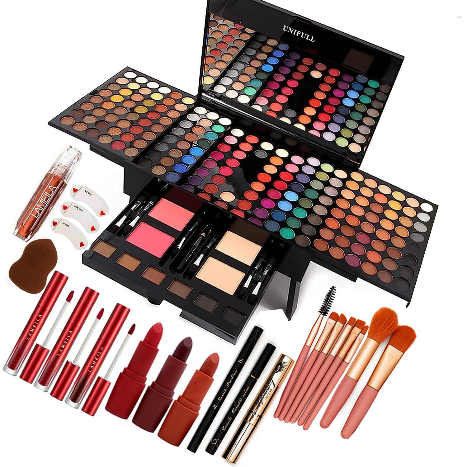 SET DE MAQUILLAJE UNIFULL 190 COLORES KIT PROFESIONAL COMPLETO PARA MUJER 004 NEGRO - 1