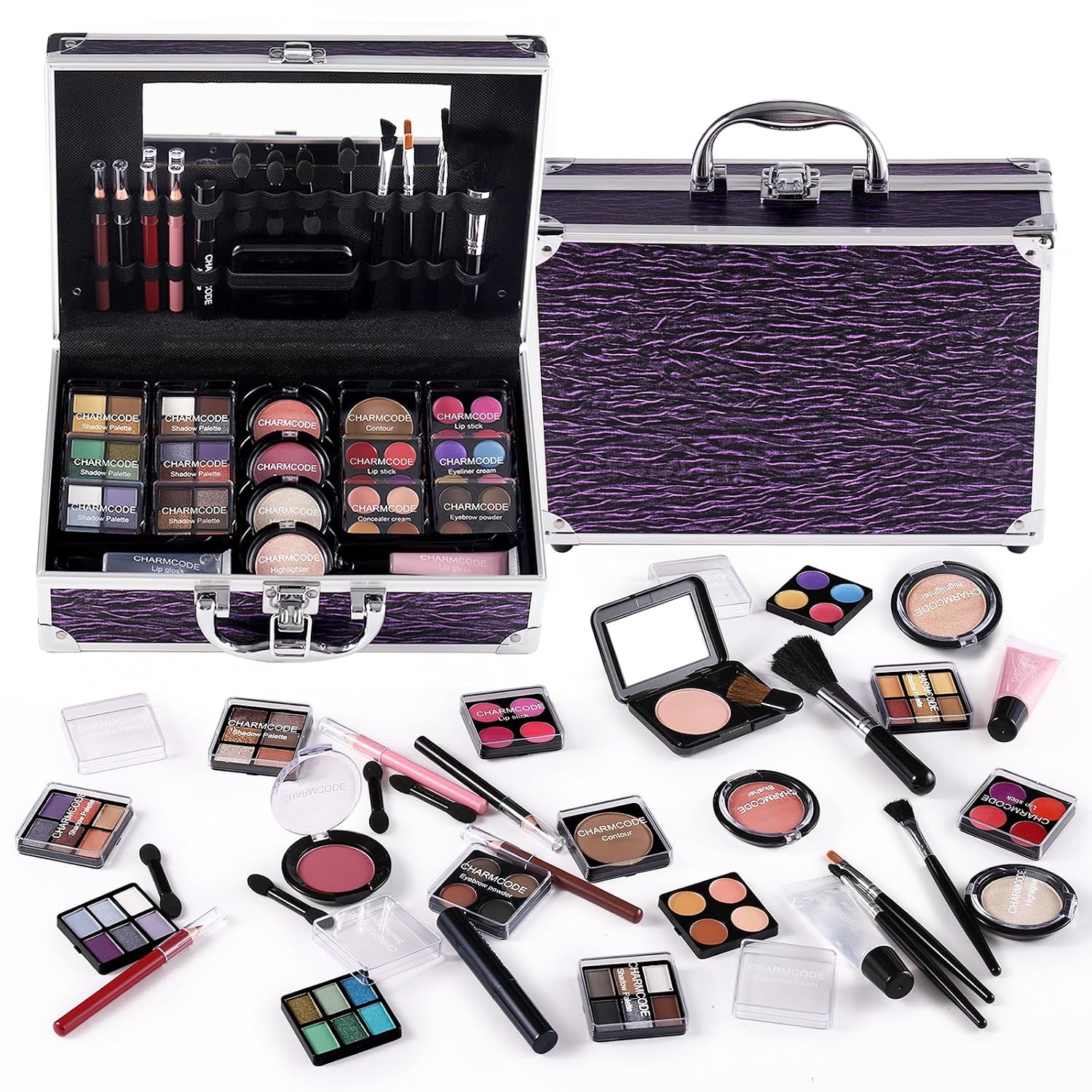 SET DE MAQUILLAJE CHARMCODE COMPLETO CON ESTUCHE ALUMINIO MORADO - 1