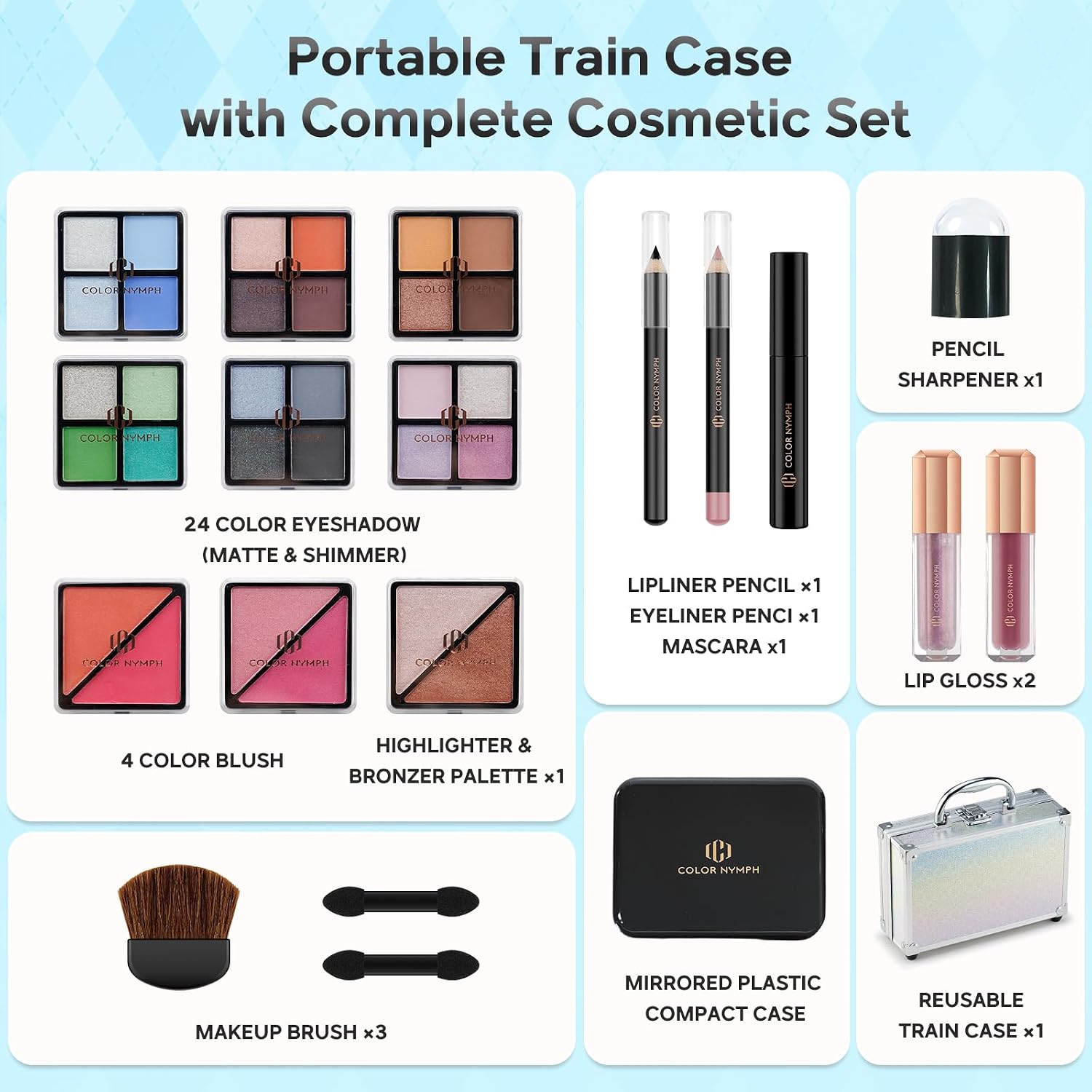 SET DE MAQUILLAJE COLOR NYMPH PARA NIÑAS PRINCIPIANTES PLATEADO - 3