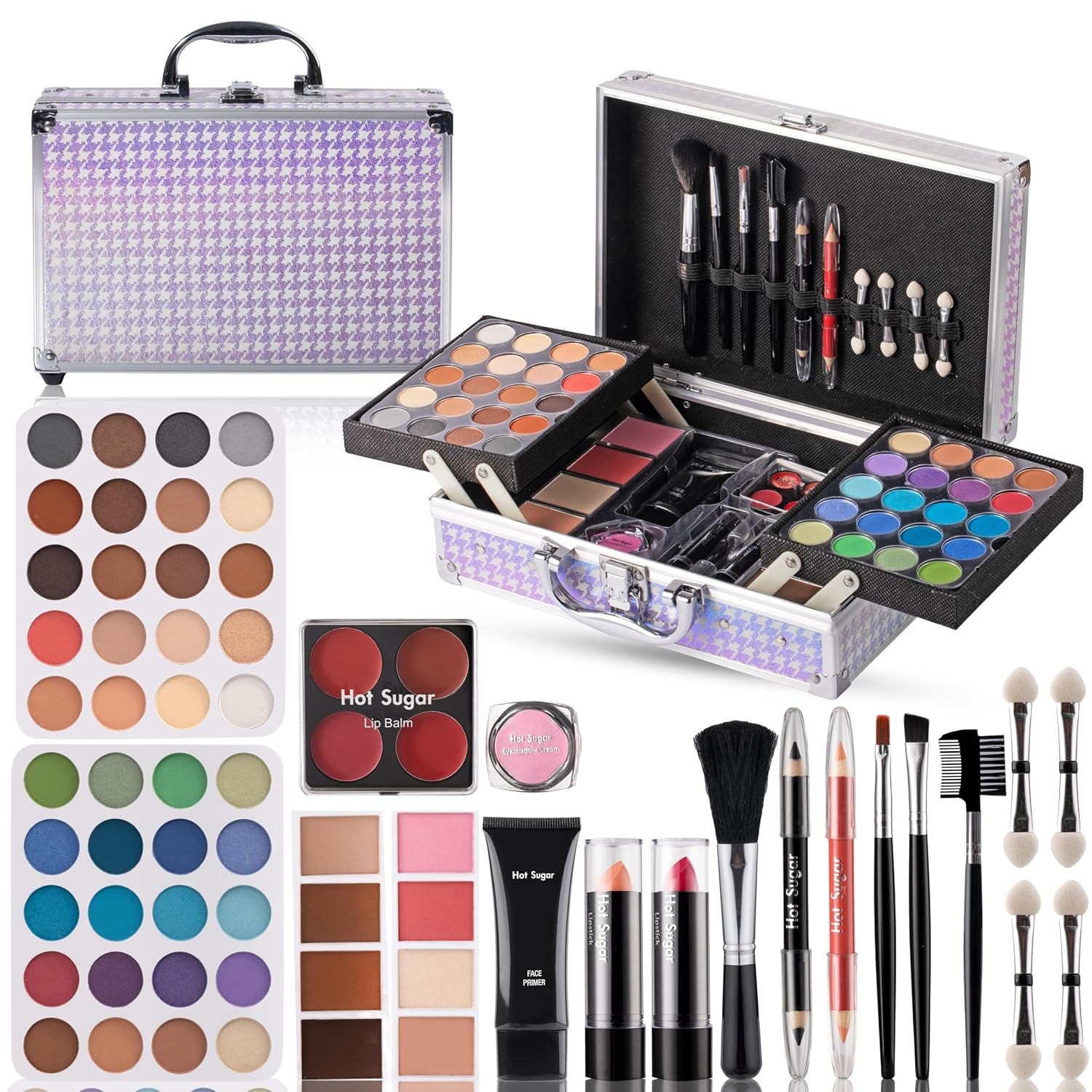 SET DE MAQUILLAJE HOT SUGAR CON ESTUCHE RÍGIDO PARA ADOLESCENTES Y MUJERES MORADO - 1