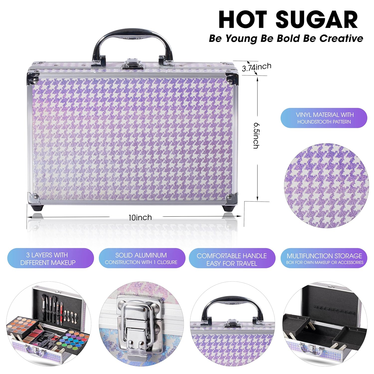 SET DE MAQUILLAJE HOT SUGAR CON ESTUCHE RÍGIDO PARA ADOLESCENTES Y MUJERES MORADO - 2