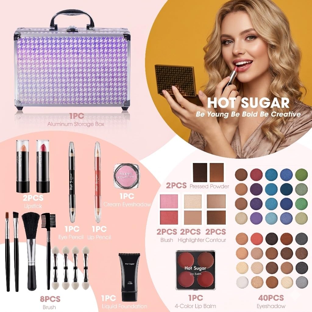 SET DE MAQUILLAJE HOT SUGAR CON ESTUCHE RÍGIDO PARA ADOLESCENTES Y MUJERES MORADO - 3