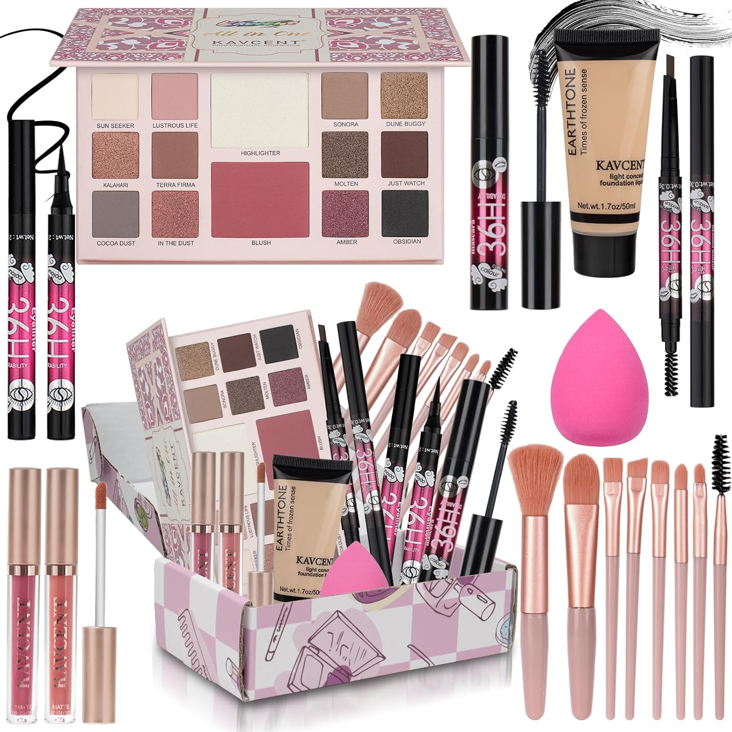 SET DE MAQUILLAJE KAVCENT PARA MUJERES Y ADOLESCENTES CON PALETA DE 14 COLORES Y ACCESORIOS - 1