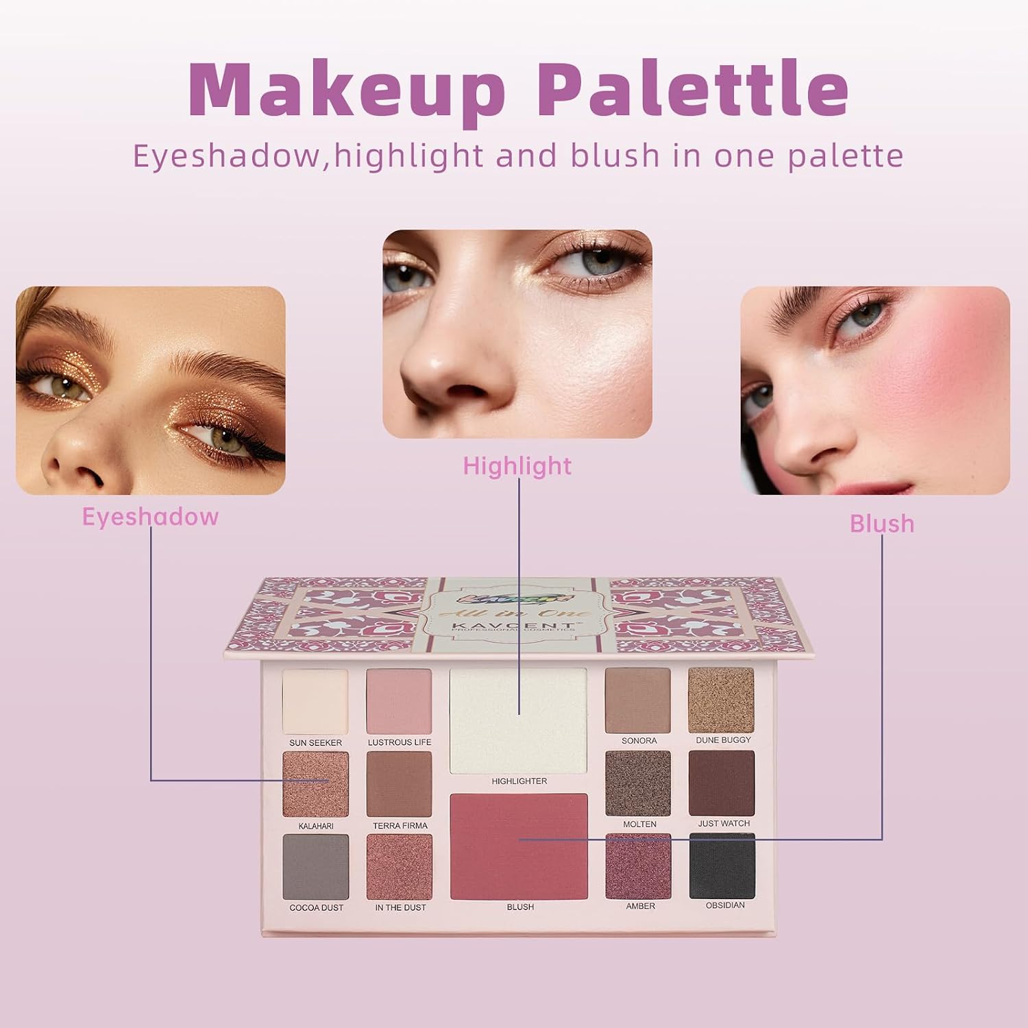 SET DE MAQUILLAJE KAVCENT PARA MUJERES Y ADOLESCENTES CON PALETA DE 14 COLORES Y ACCESORIOS - 3