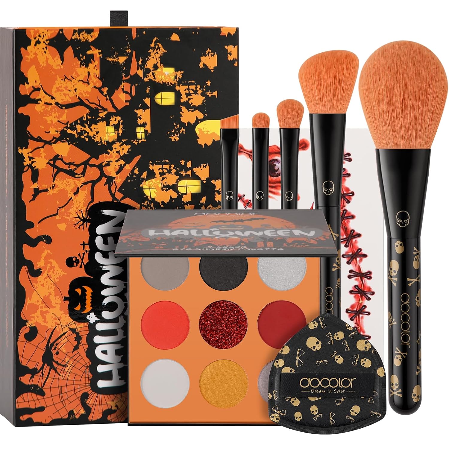 SET DE MAQUILLAJE DOCOLOR 4 EN 1 CON PALETA DE 9 COLORES Y BROCHAS PARA HALLOWEEN - 1