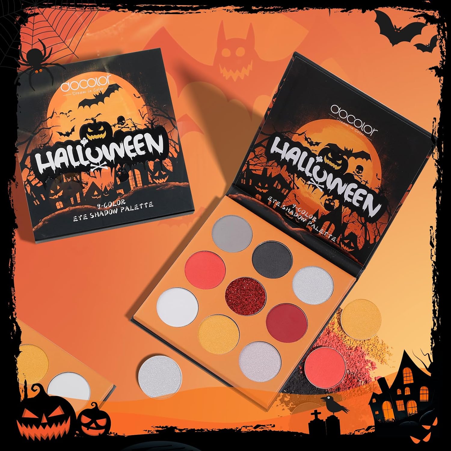 SET DE MAQUILLAJE DOCOLOR 4 EN 1 CON PALETA DE 9 COLORES Y BROCHAS PARA HALLOWEEN - 3