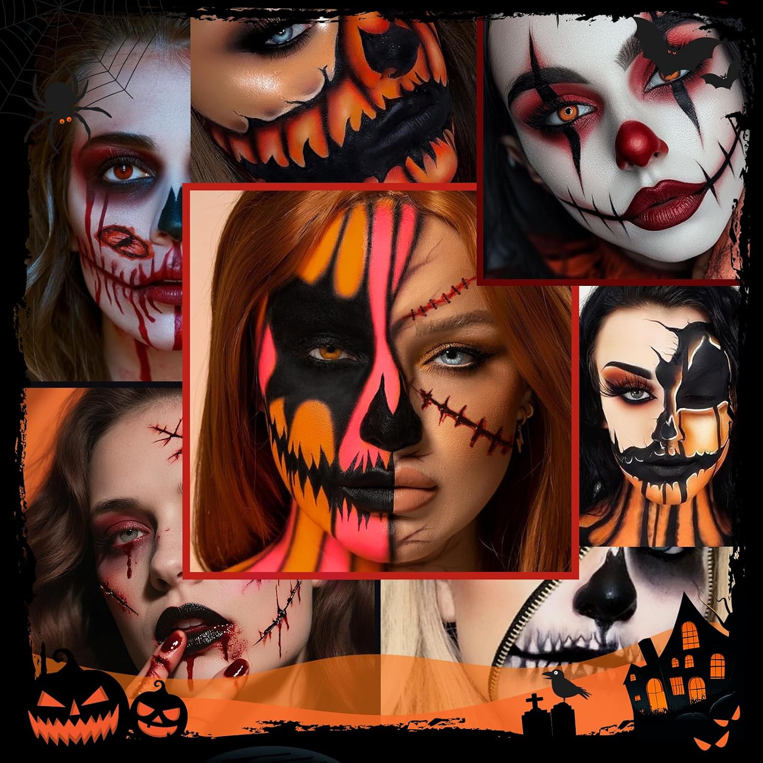 SET DE MAQUILLAJE DOCOLOR 4 EN 1 CON PALETA DE 9 COLORES Y BROCHAS PARA HALLOWEEN - 4