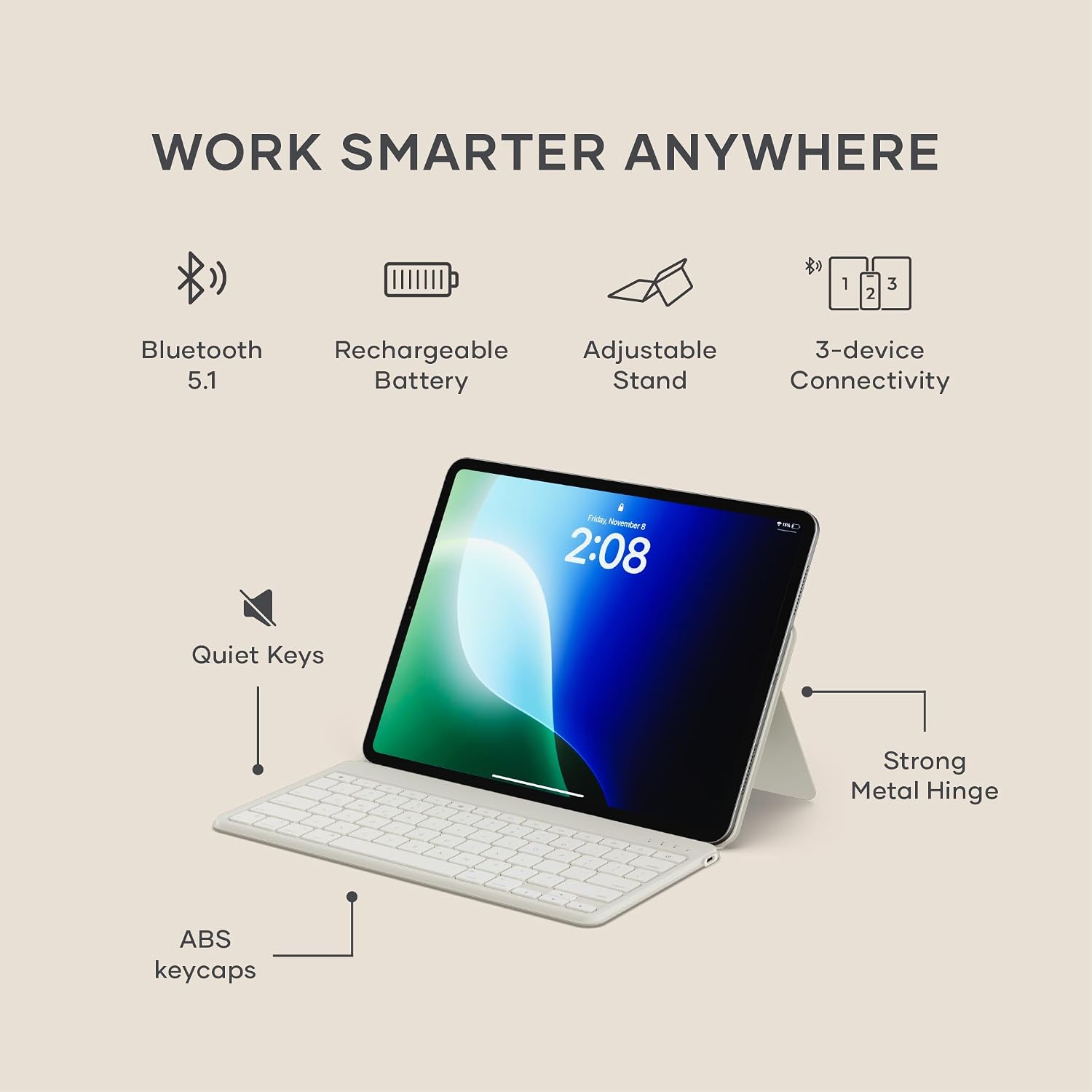 TECLADO BLUETOOTH SATECHI ONTHEGO PARA HASTA 3 DISPOSITIVOS SAND - 2
