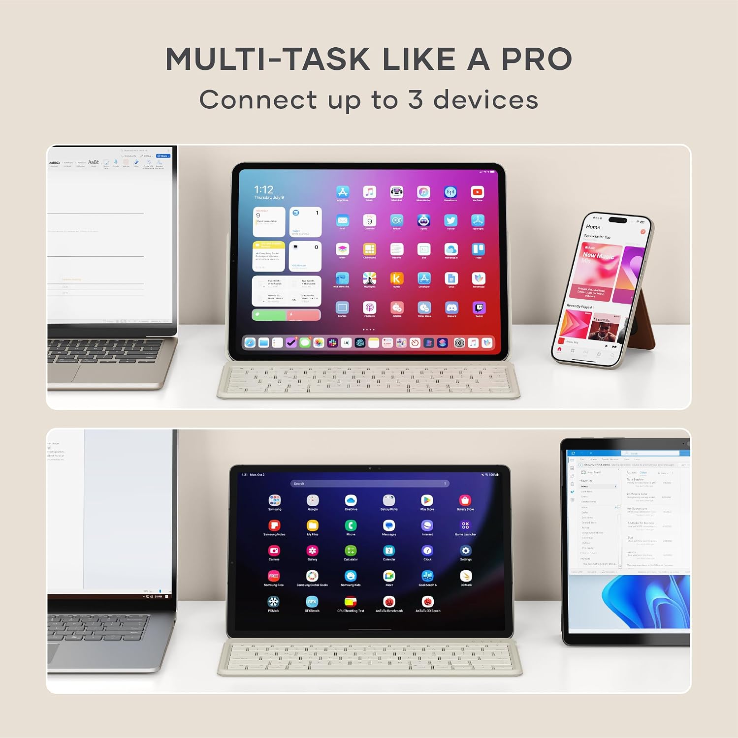 TECLADO BLUETOOTH SATECHI ONTHEGO PARA HASTA 3 DISPOSITIVOS SAND - 3