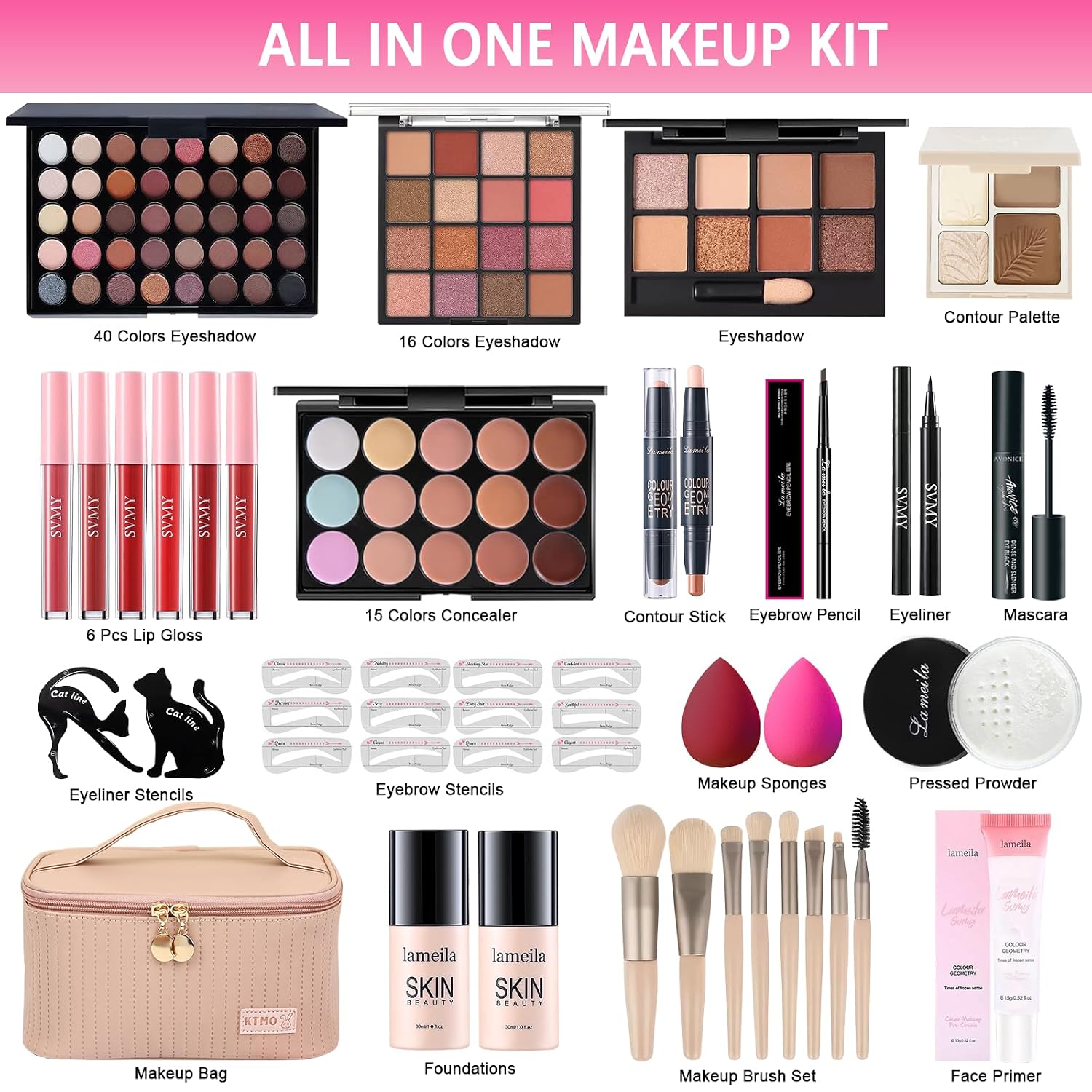 SET DE MAQUILLAJE PEENICE ALL IN ONE PARA MUJER KIT COMPLETO CON BROCHAS Y ESTUCHE - 2
