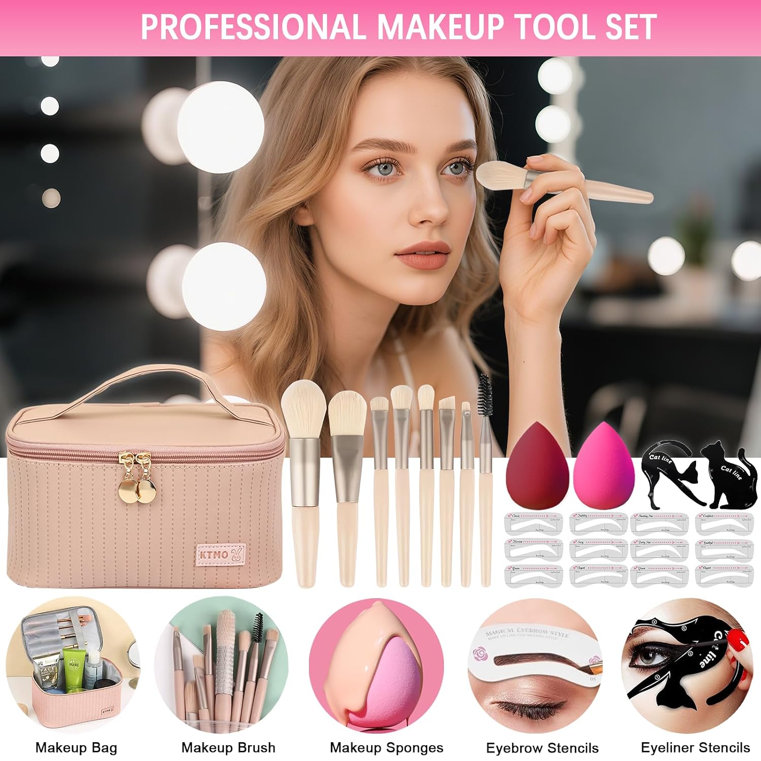 SET DE MAQUILLAJE PEENICE ALL IN ONE PARA MUJER KIT COMPLETO CON BROCHAS Y ESTUCHE - 5