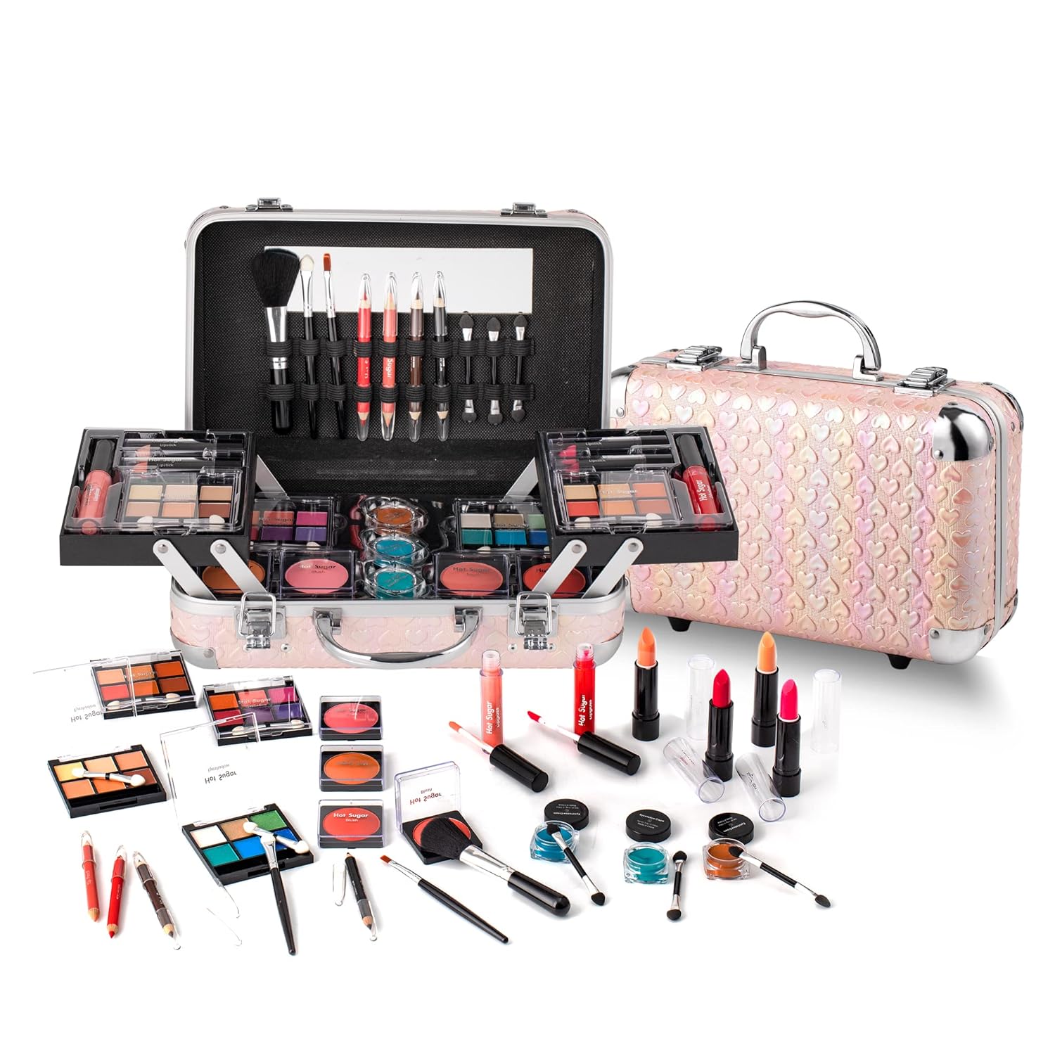 SET DE MAQUILLAJE HOT SUGAR ALL IN ONE PARA ADOLESCENTES COLOR ROSA CON CORAZÓN - 1