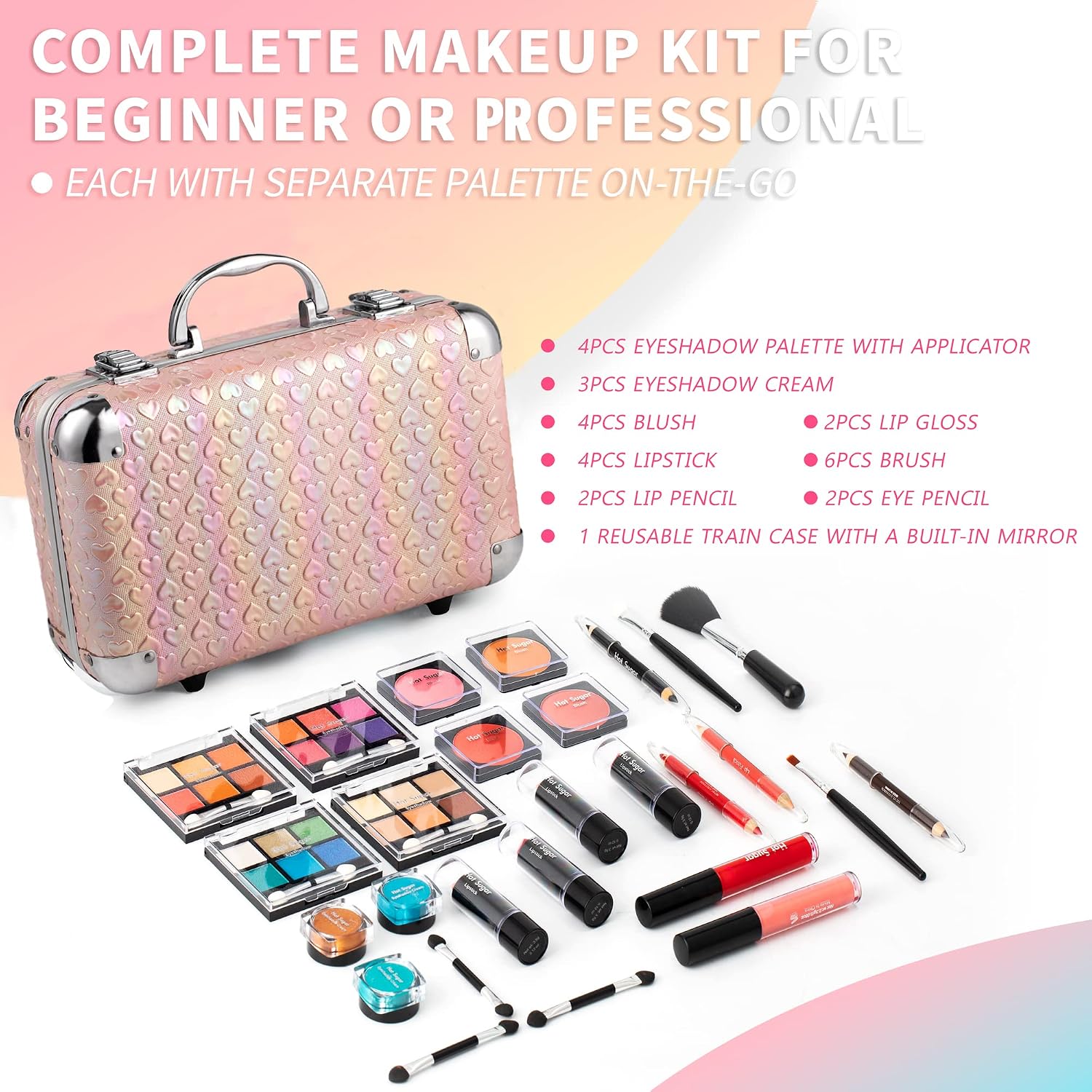 SET DE MAQUILLAJE HOT SUGAR ALL IN ONE PARA ADOLESCENTES COLOR ROSA CON CORAZÓN - 3