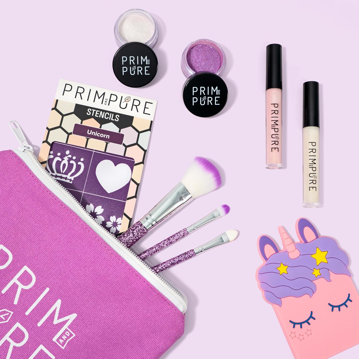 SET DE MAQUILLAJE MINERAL PRIM AND PURE CON ESPEJO UNICORNIO MORADO - 2