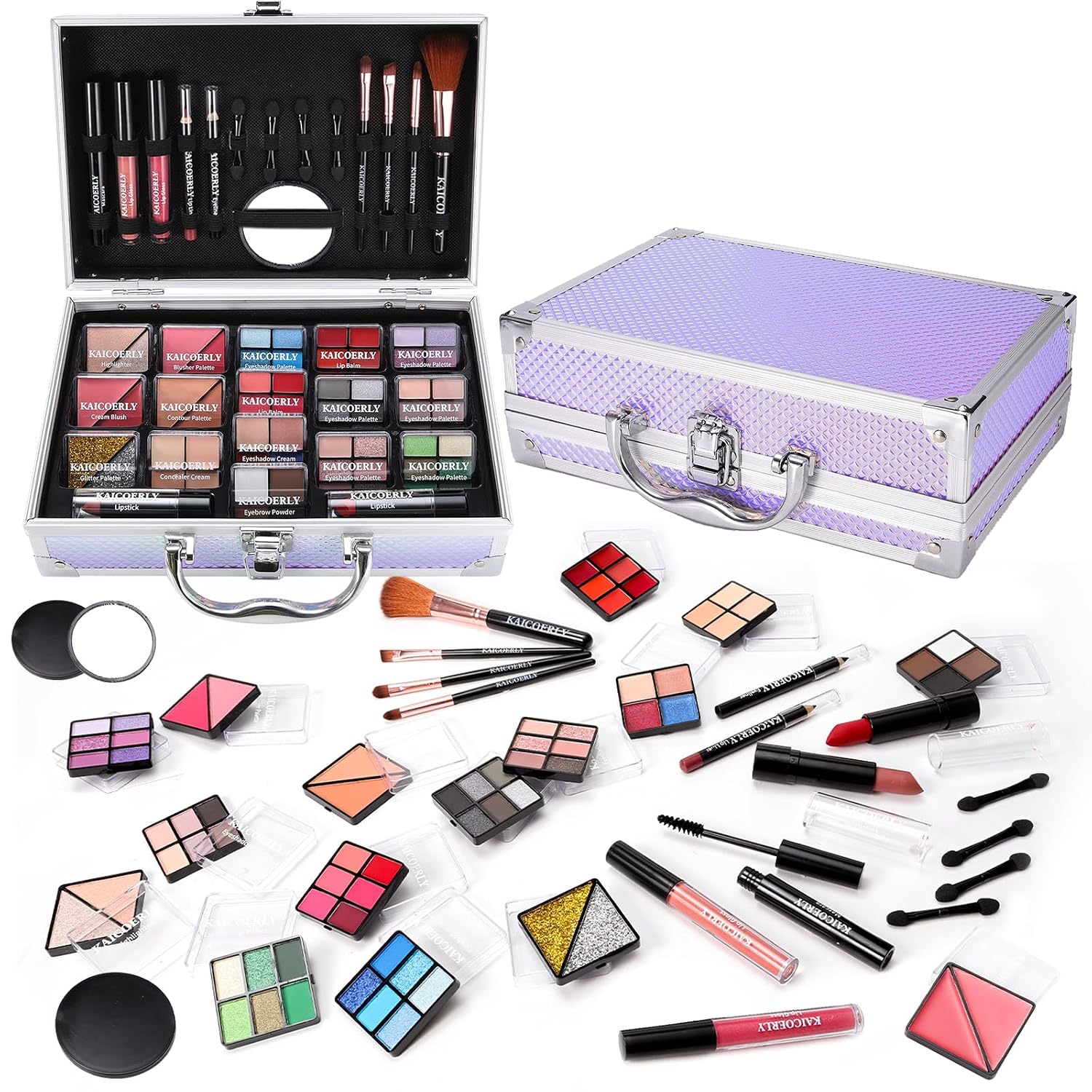 SET DE MAQUILLAJE KAICOERLY COMPLETO PARA ROSTRO Y OJOS COLOR MORADO - 1