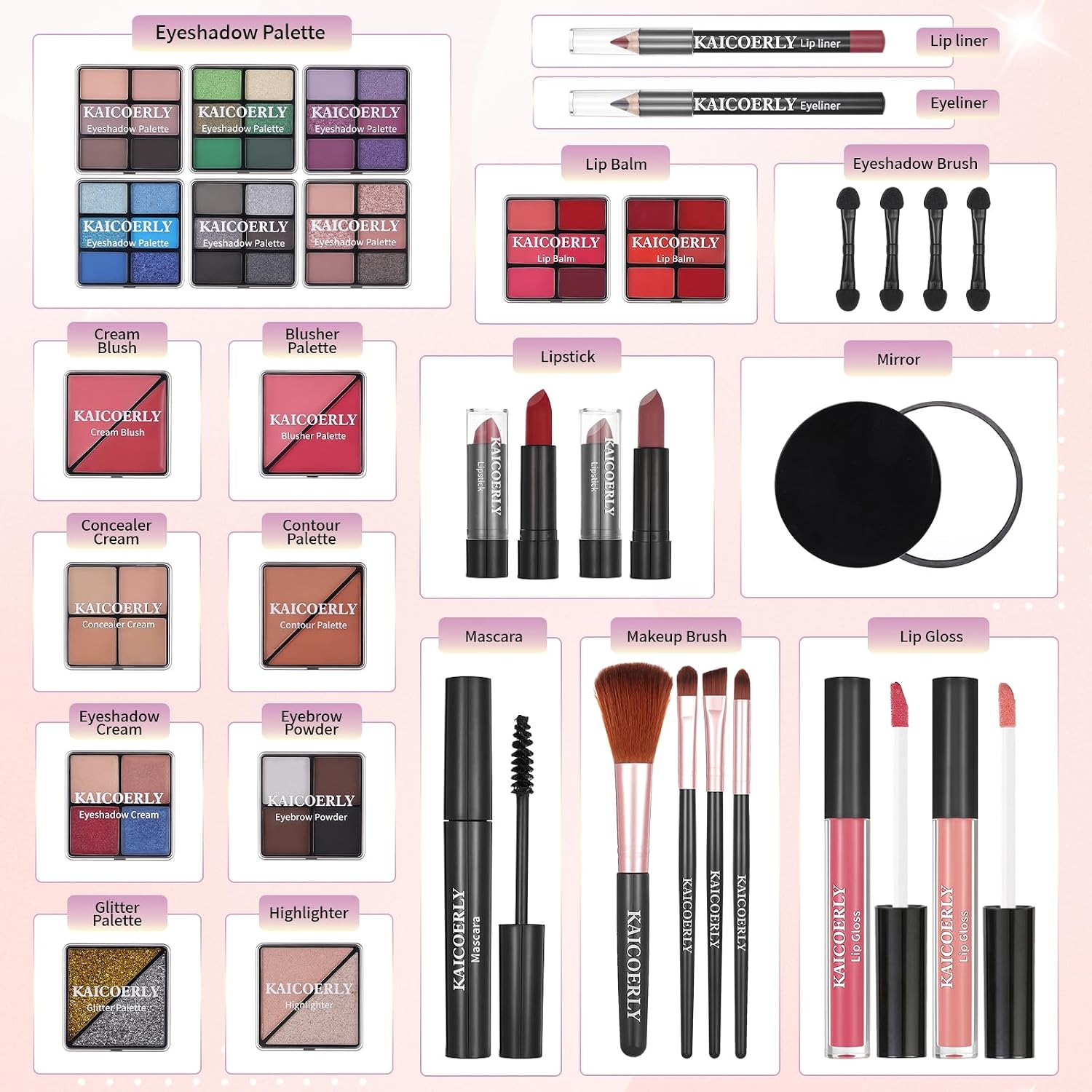 SET DE MAQUILLAJE KAICOERLY COMPLETO PARA ROSTRO Y OJOS COLOR MORADO - 2