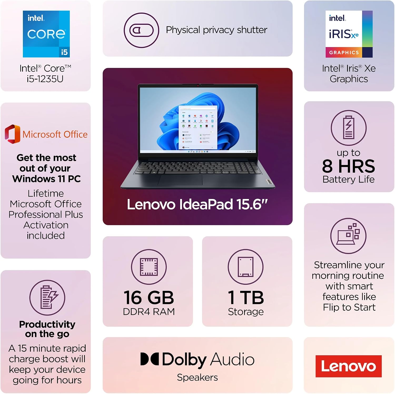 LAPTOP LENOVO IDEAPAD 2025 BUSINESS 15.6' FHD TOUCH 16GB RAM 1TB (512GB SSD + 500GB EXT) INTEL CORE I5 - 2