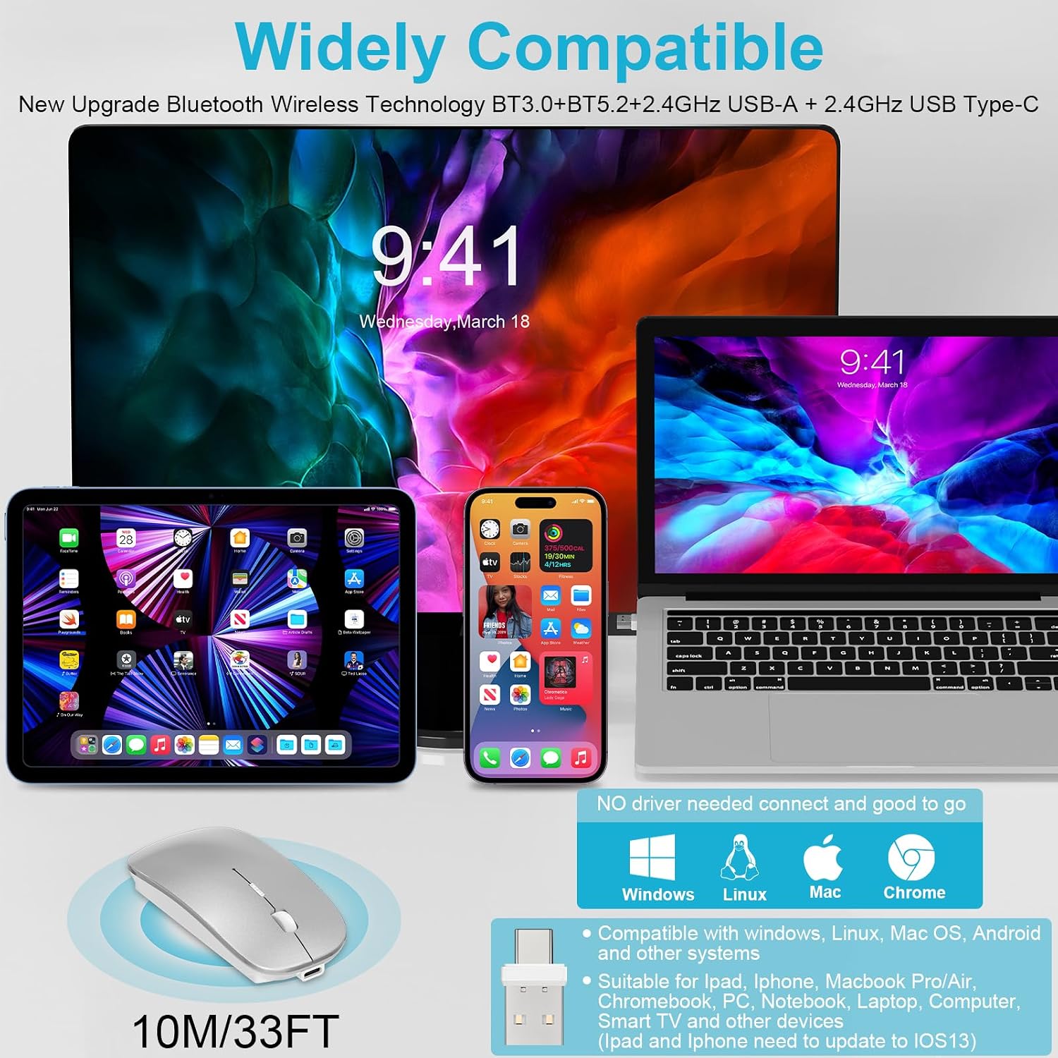 MOUSE INALÁMBRICO BLUETOOTH NORMDECOS DUAL MODE PARA MACBOOK Y PC - 2
