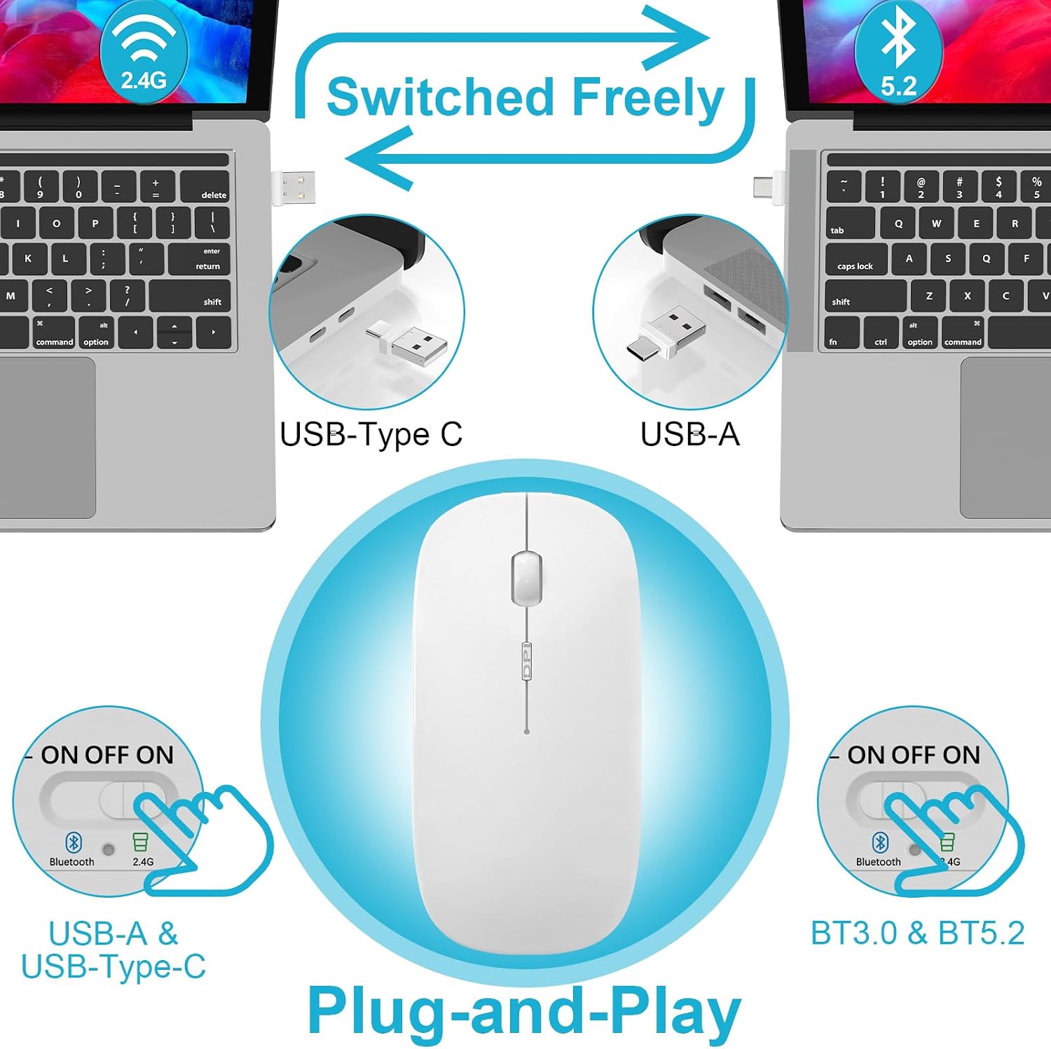 MOUSE INALÁMBRICO BLUETOOTH NORMDECOS DUAL MODE PARA MACBOOK Y PC - 3